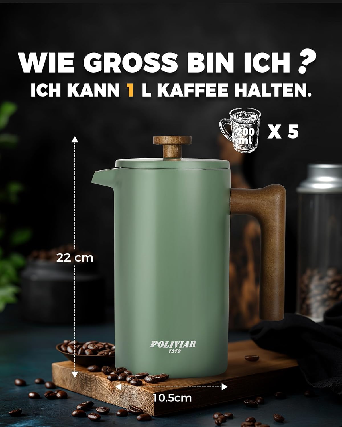 French Press Kaffeebereiter, Wildes Grün ; Glatte Oberfläche