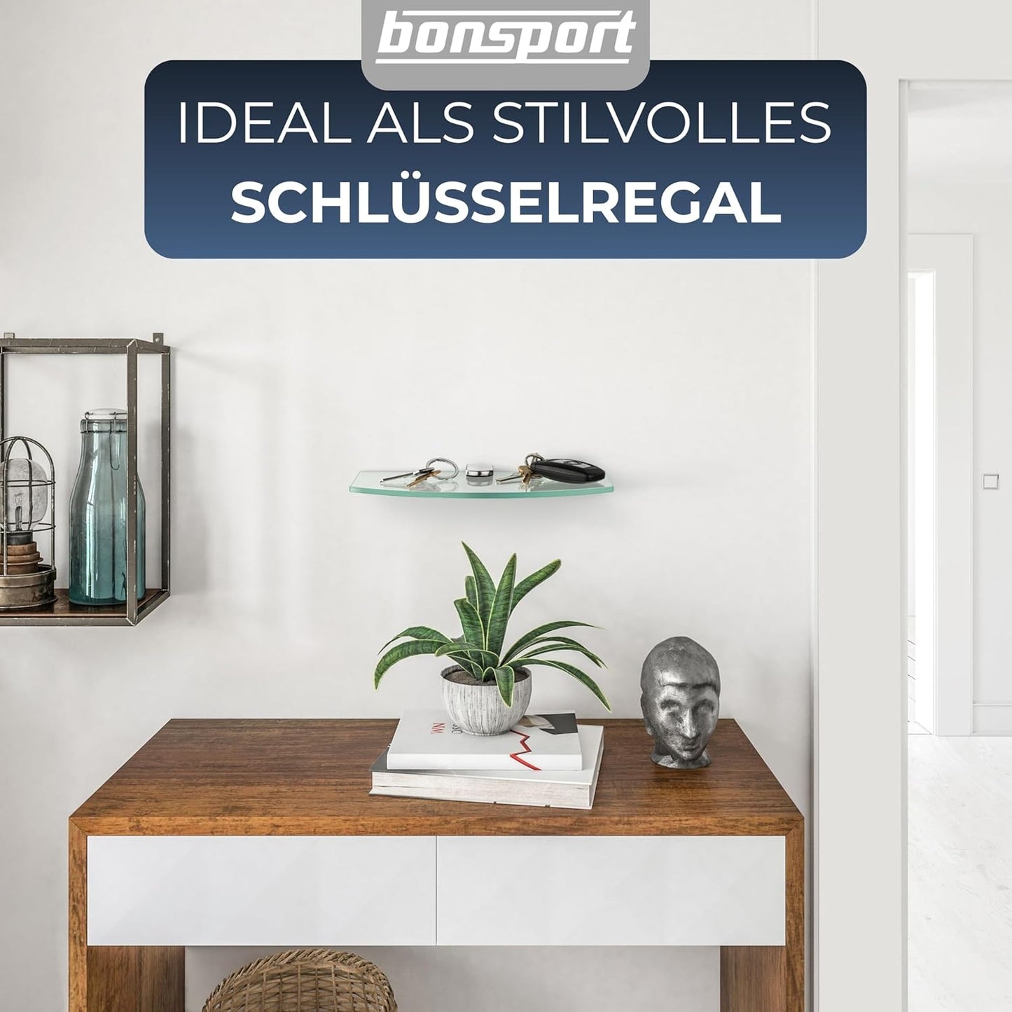 Glas-Wandregal für Badezimmer, 25,4 x 14 x 0,6 cm Klarglas