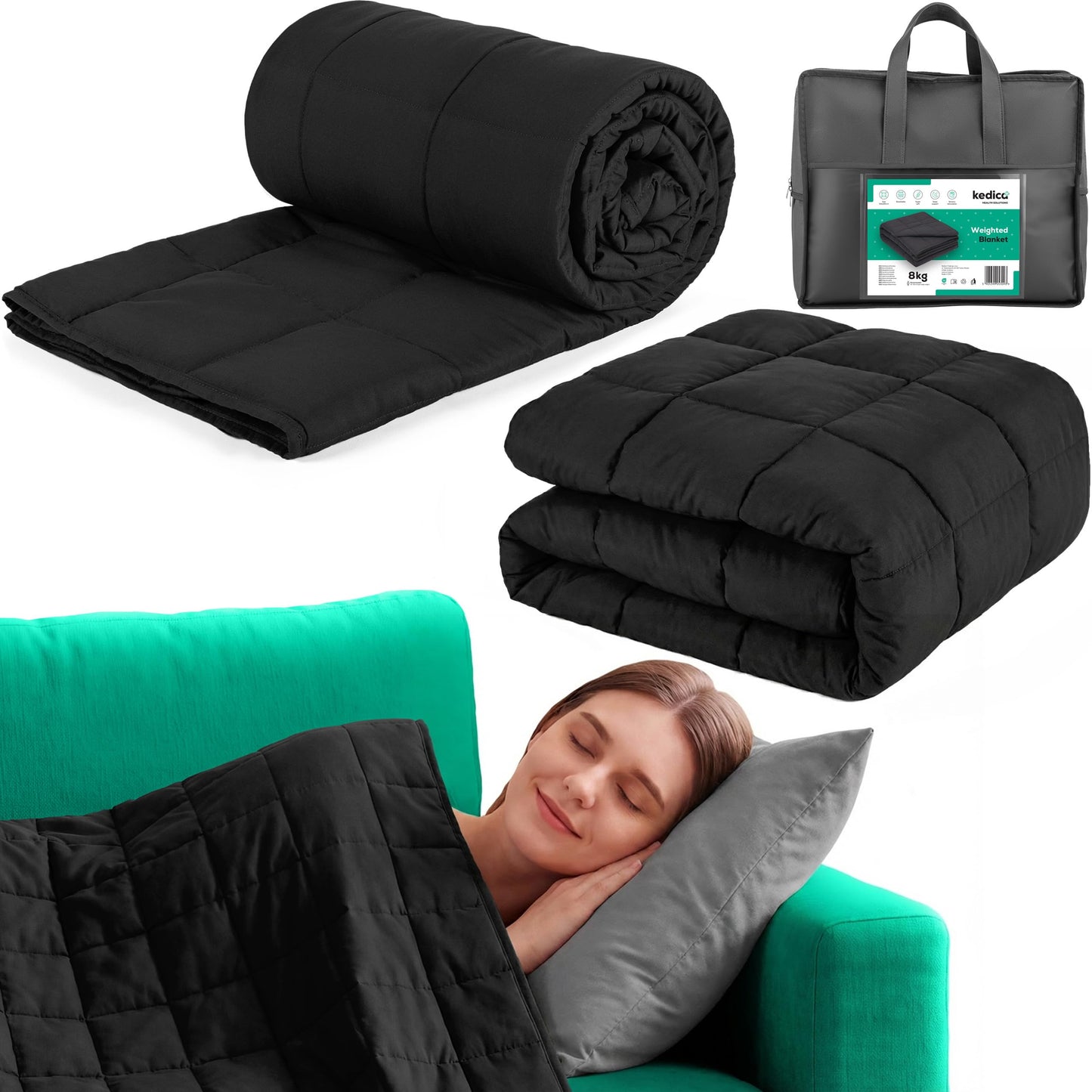 Gewichtsdecke 8kg mit 7-Schicht-System, Schwarz, 8 Kg
