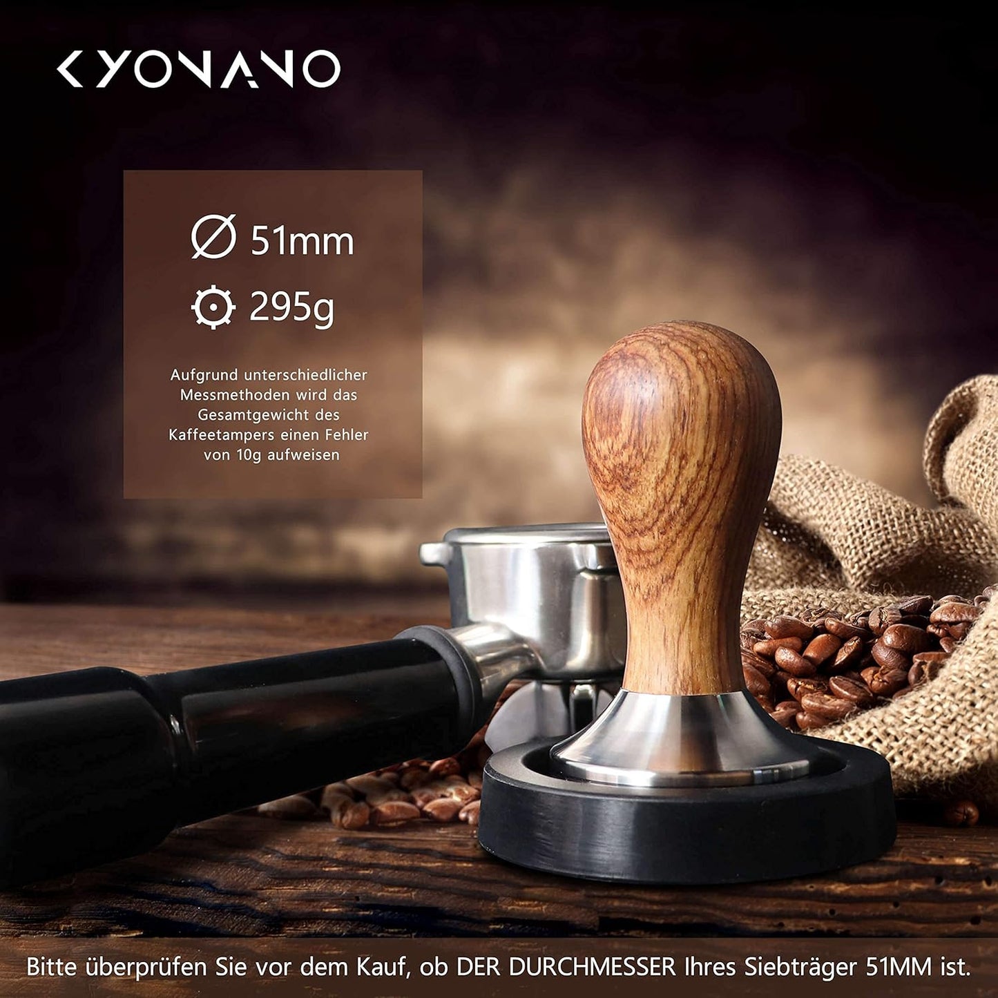 3-teiliges Barista Set mit Tamper, Matte und Milchkännchen, 51mm Gelbe Birneholz