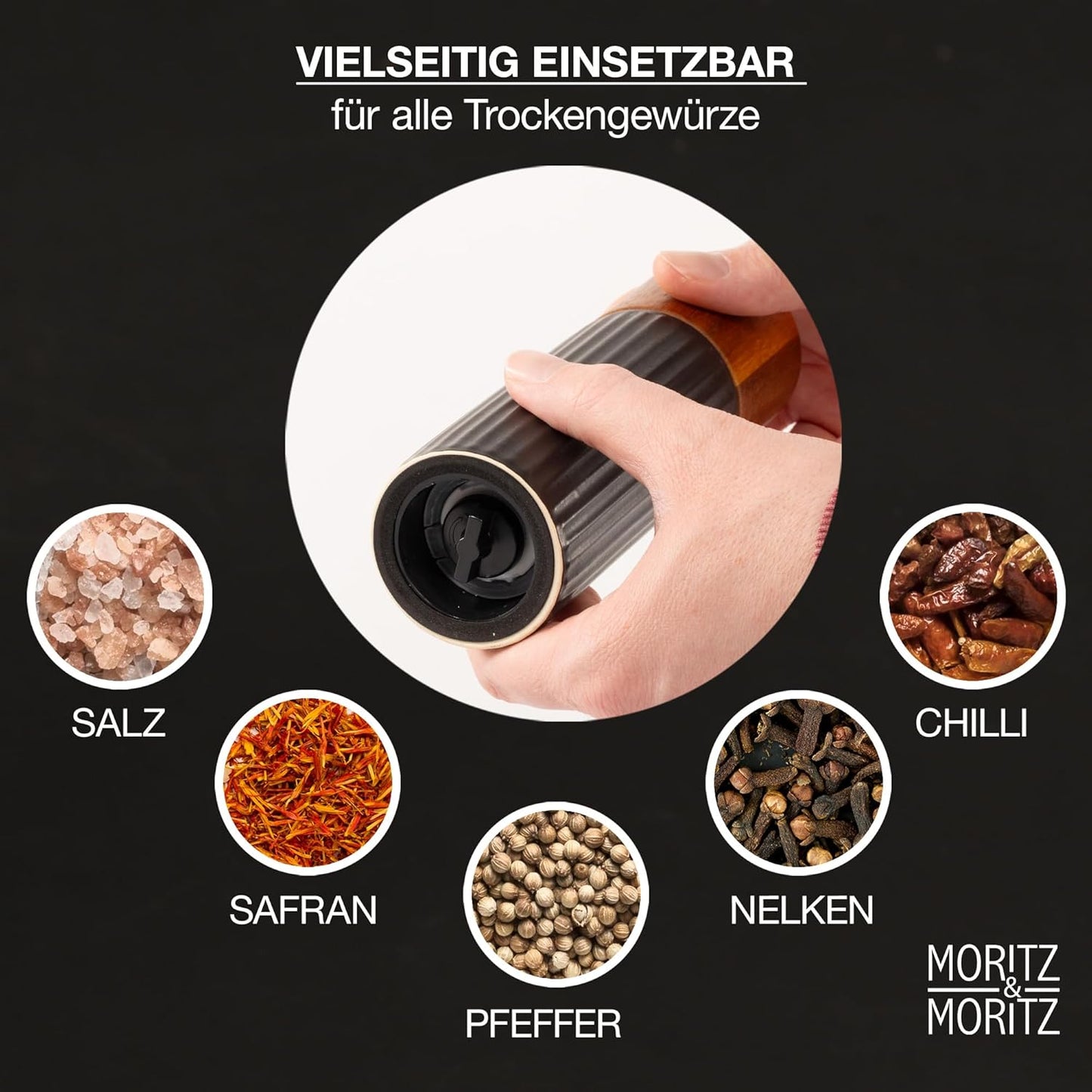 Gewürzmühlen-Set mit Keramikmahlwerk, Anthrazit & Creme