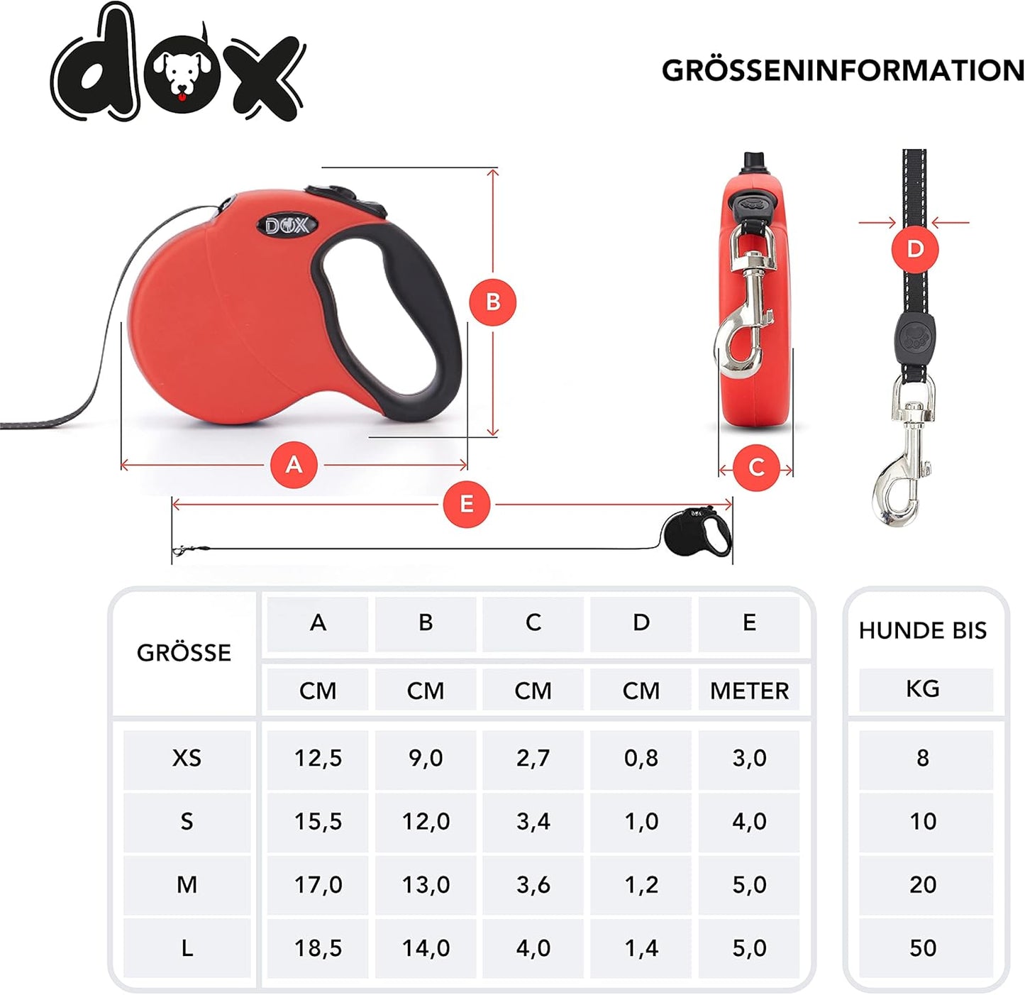 Ausziehbare Hundeleine mit Break & Lock System, S | 4 m | bis 10 kg Rot