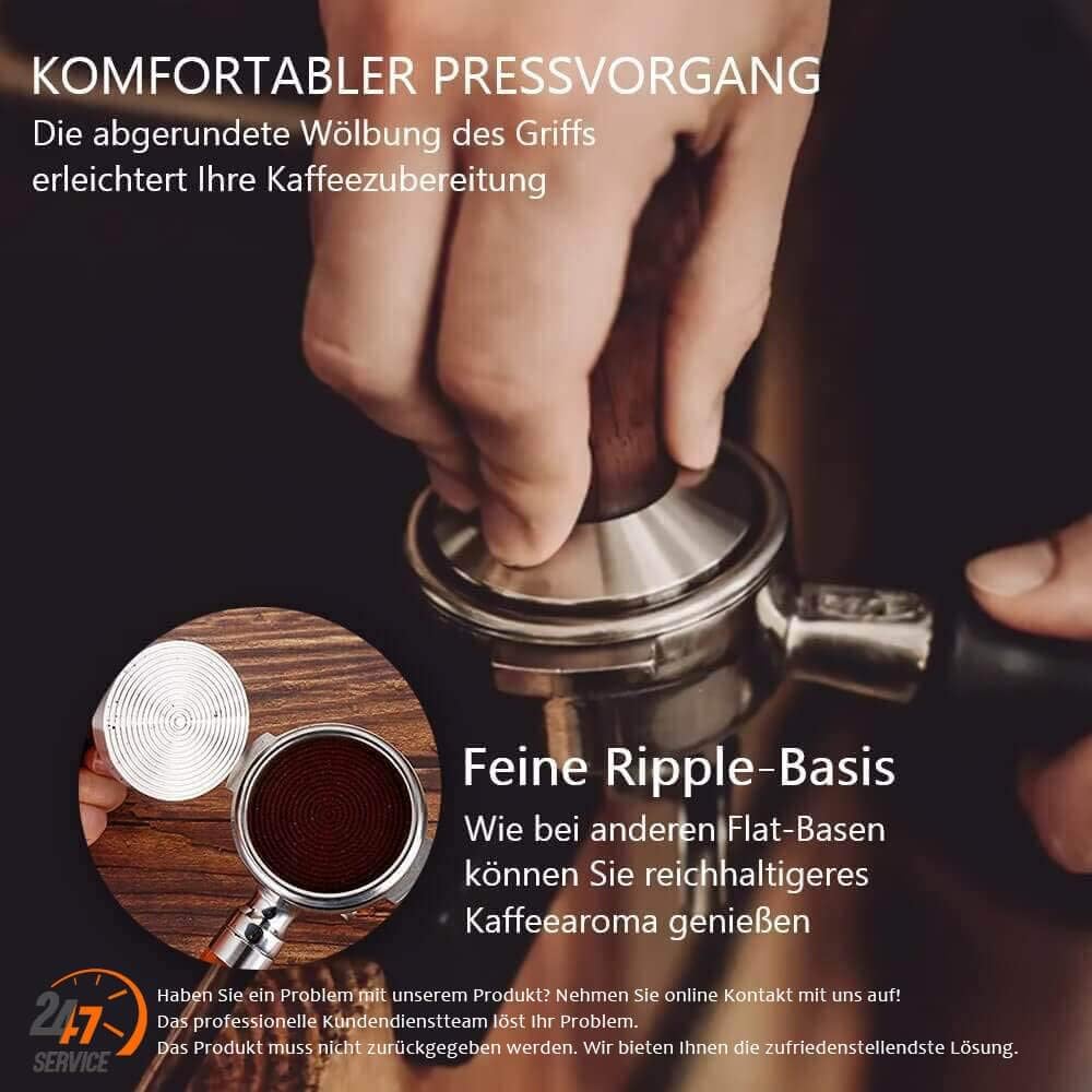 3-teiliges Barista Set mit Tamper, Matte und Milchkännchen, 51mm Gelbe Birneholz
