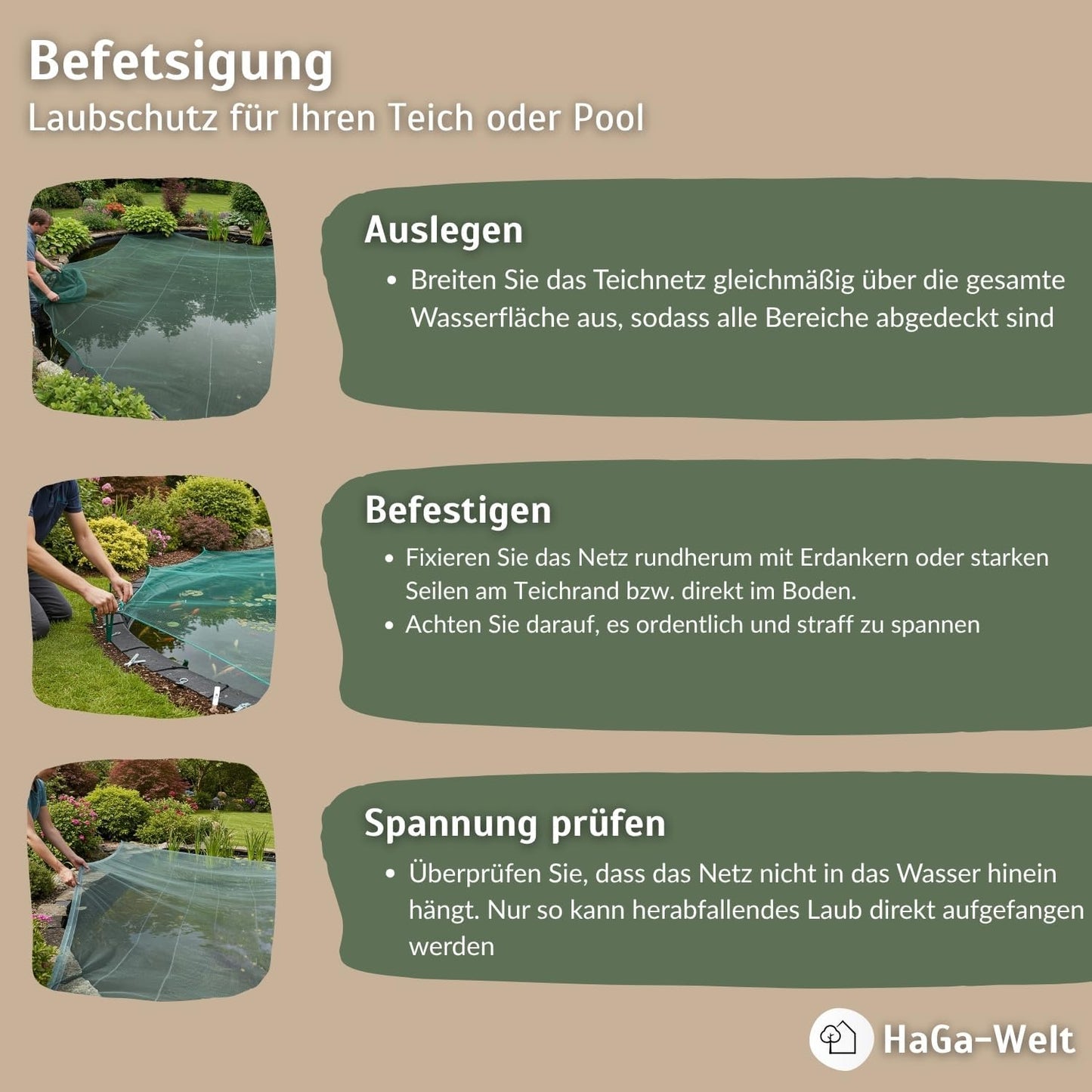Zuschneidbares Teich- & Poolabdecknetz, 2,6 x 5 m, Länge: 5m Breite: 2,6m Dunkelgrün