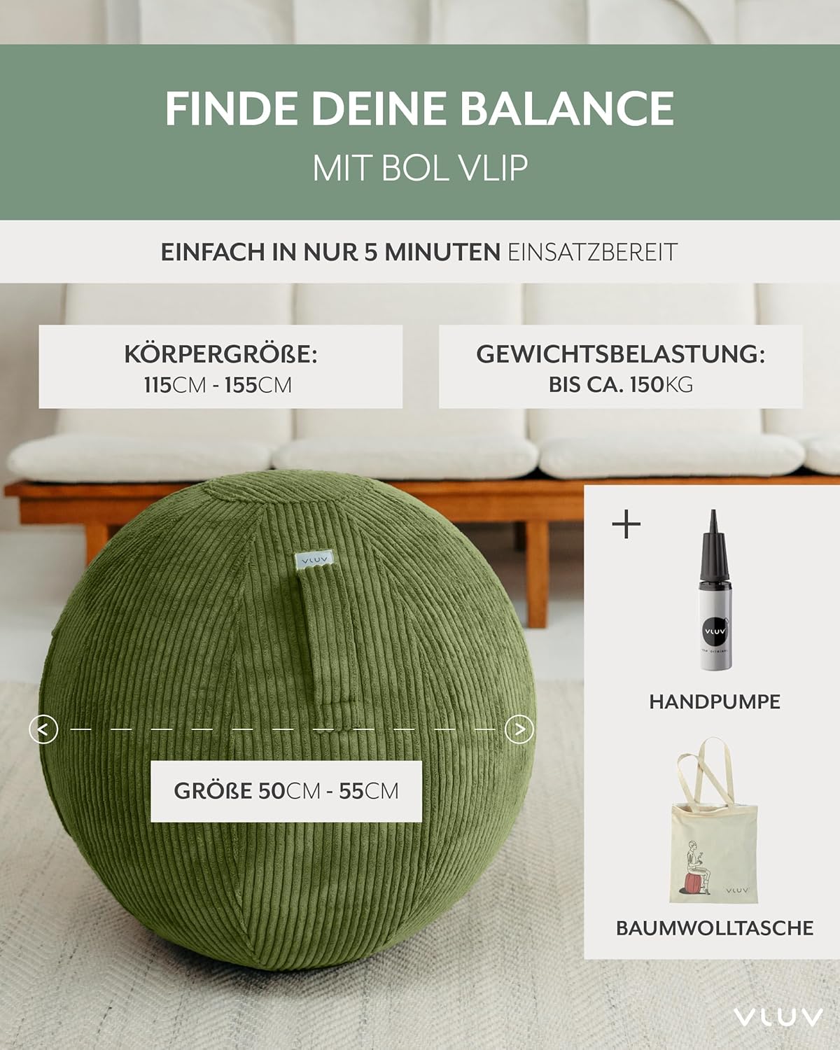 Sitzball Vlip Ø 50-55 cm, Oliv, Olive 50 - 55cm