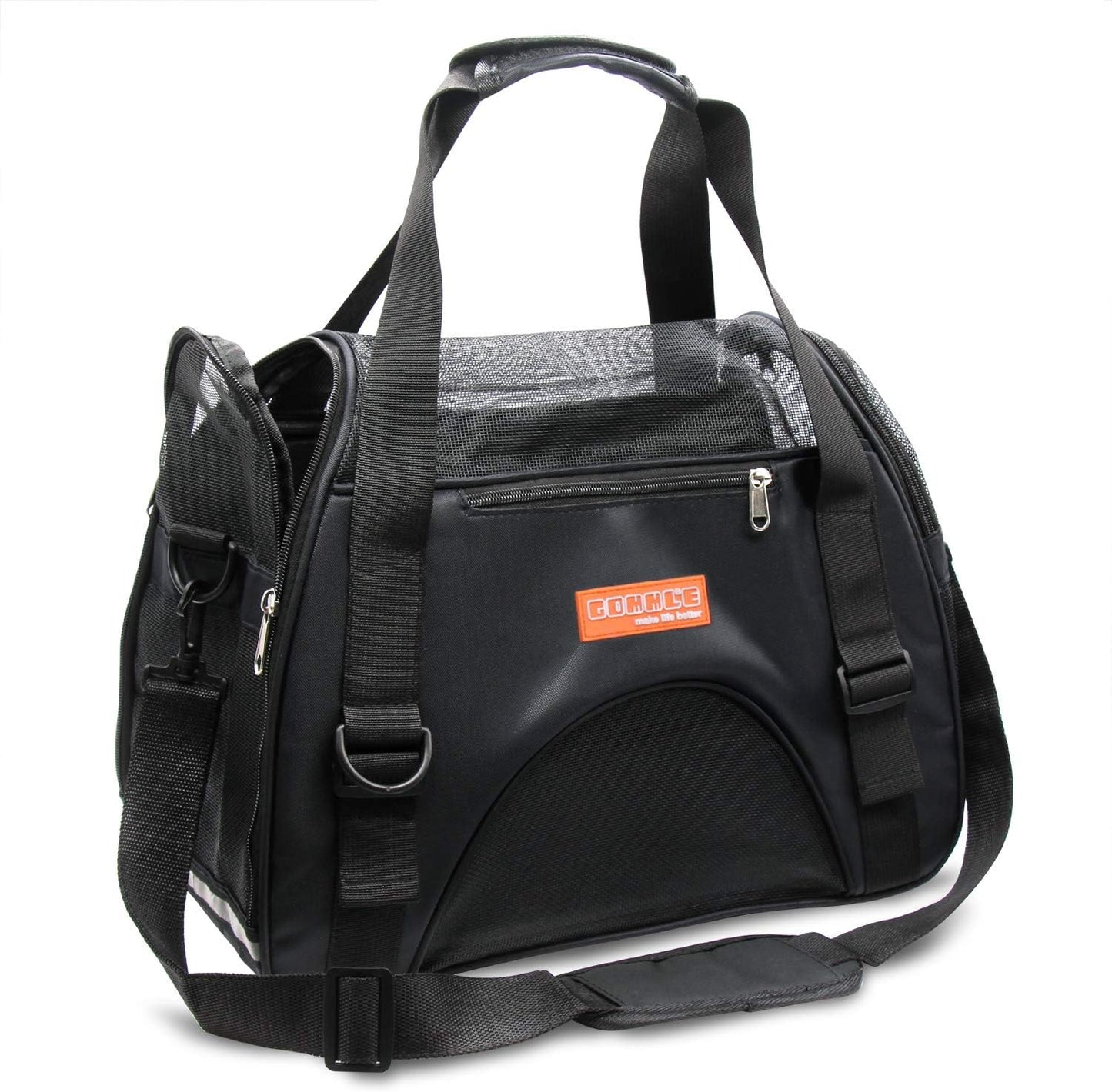 Flugzeugtaugliche Reise-Tragetasche für Haustiere, L 44 x B 30 x H 20 cm Schwarz