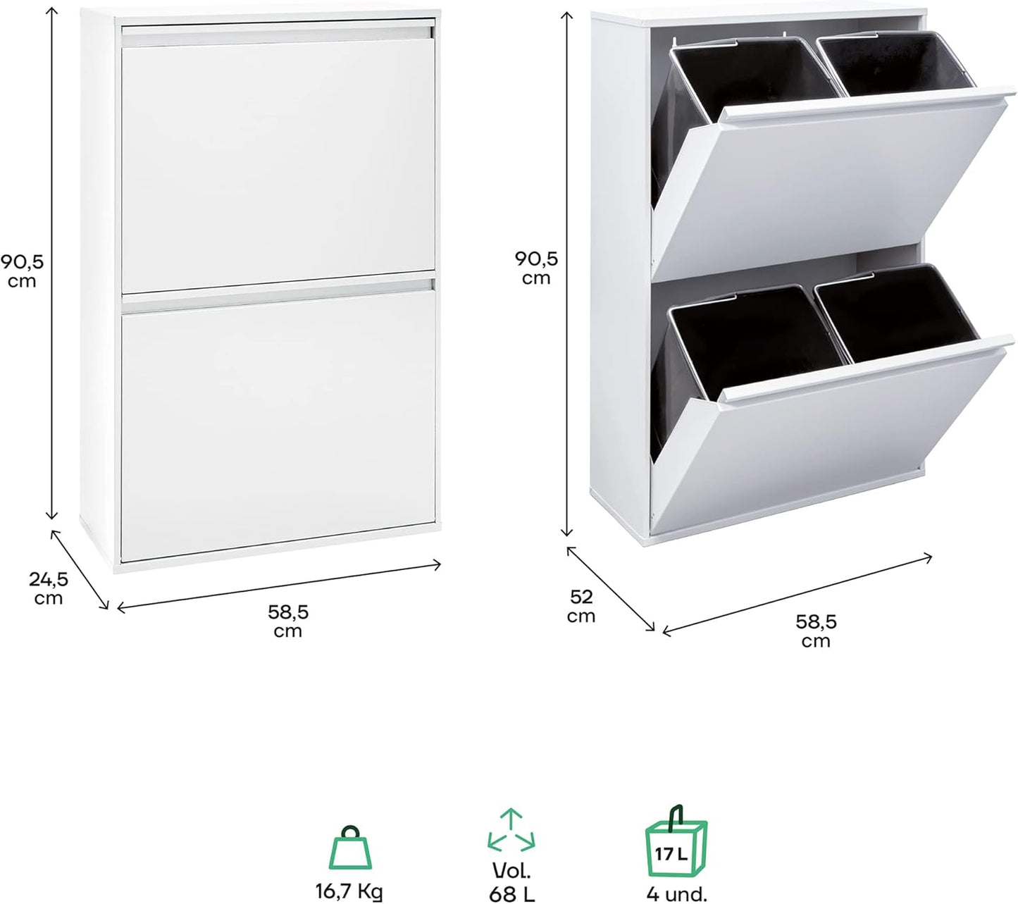 Basic CR604-B Mülltrennsystem, Abfalleimer - Weiss