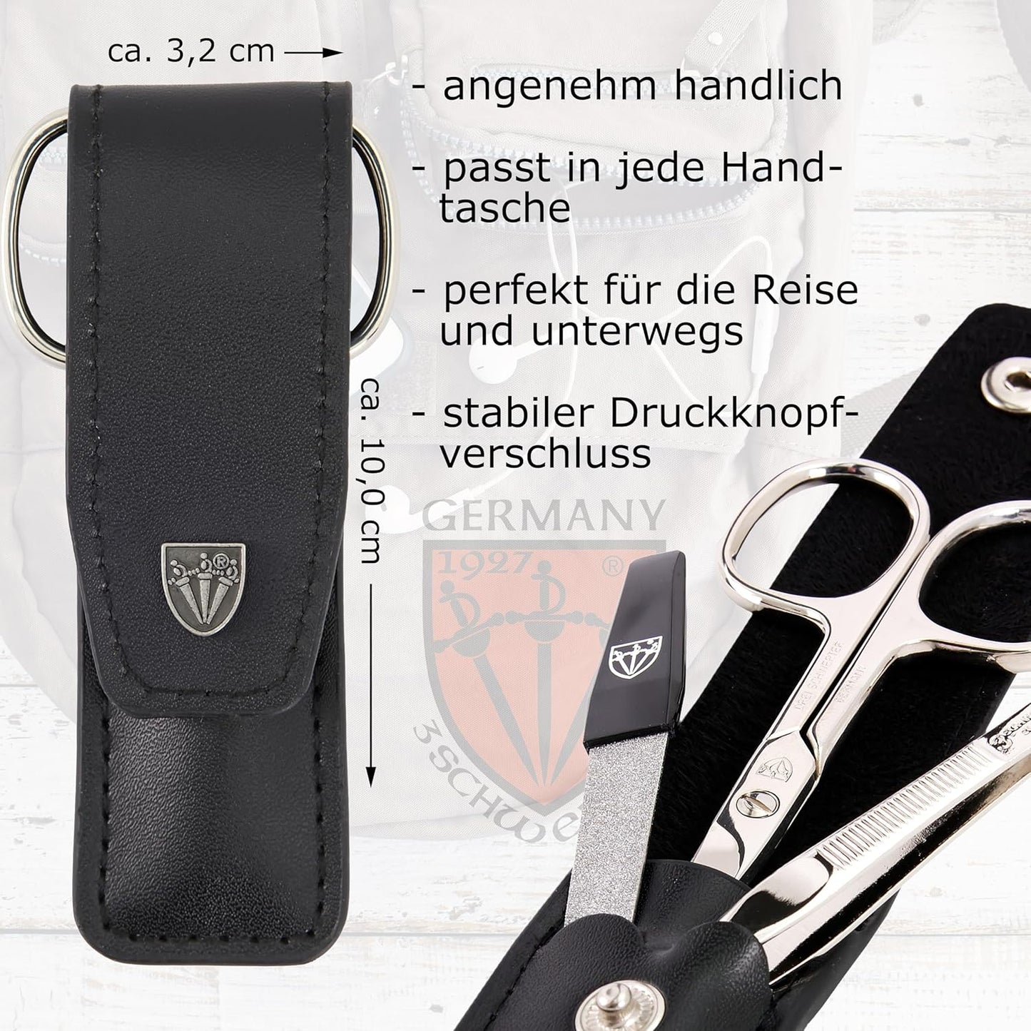 3-teiliges Nagelpflegeset 'Venezia', SCHWARZ - KUNSTLEDER