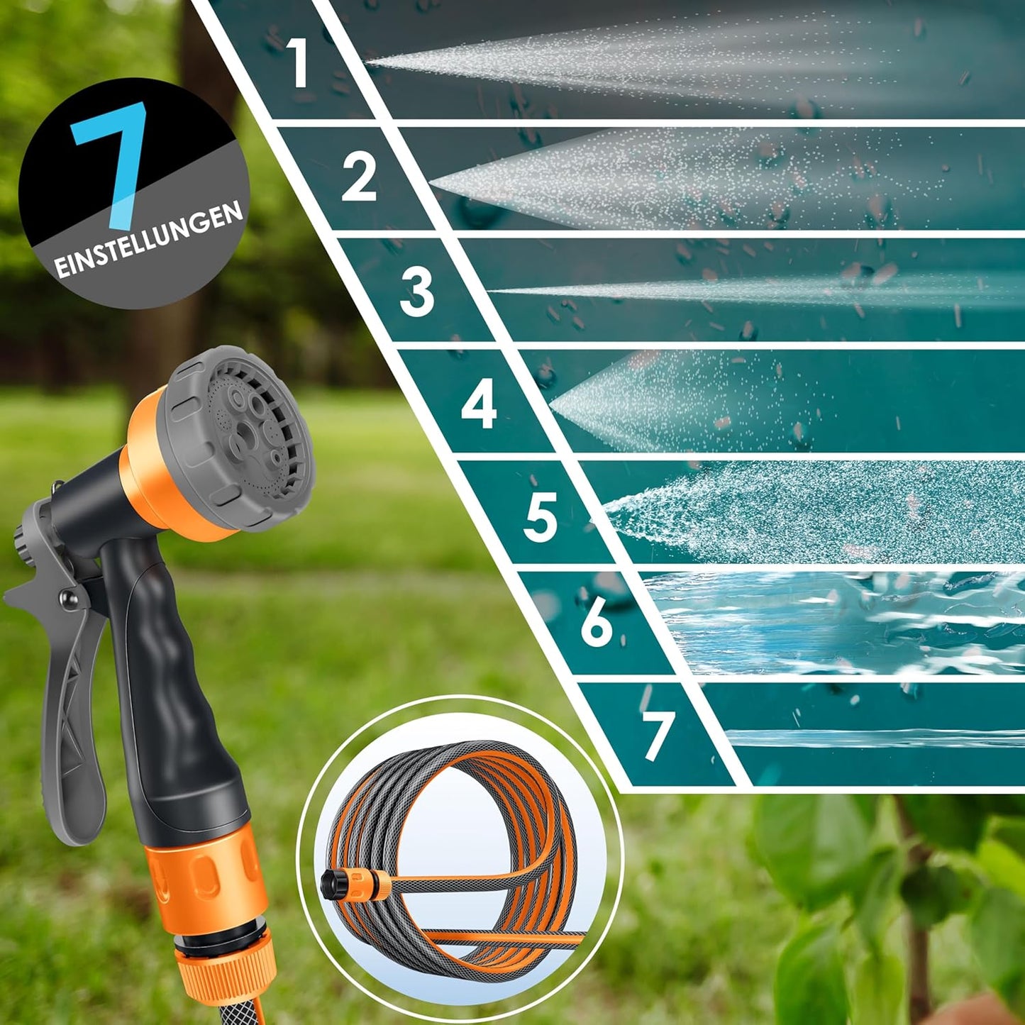 Schlauchtrommel mit 35m Gartenschlauch & Handbrause, Schwarz / Orange, 35m