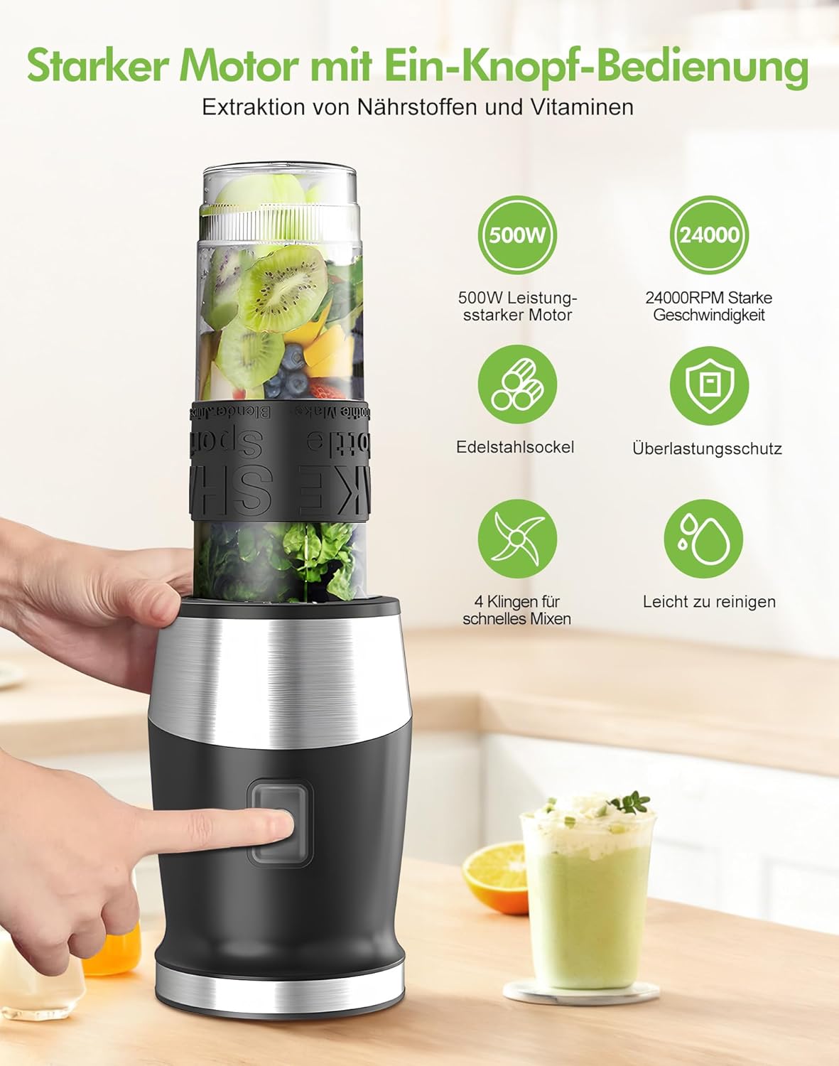 Standmixer, Smoothie-Maker mit 2 Trinkflaschen