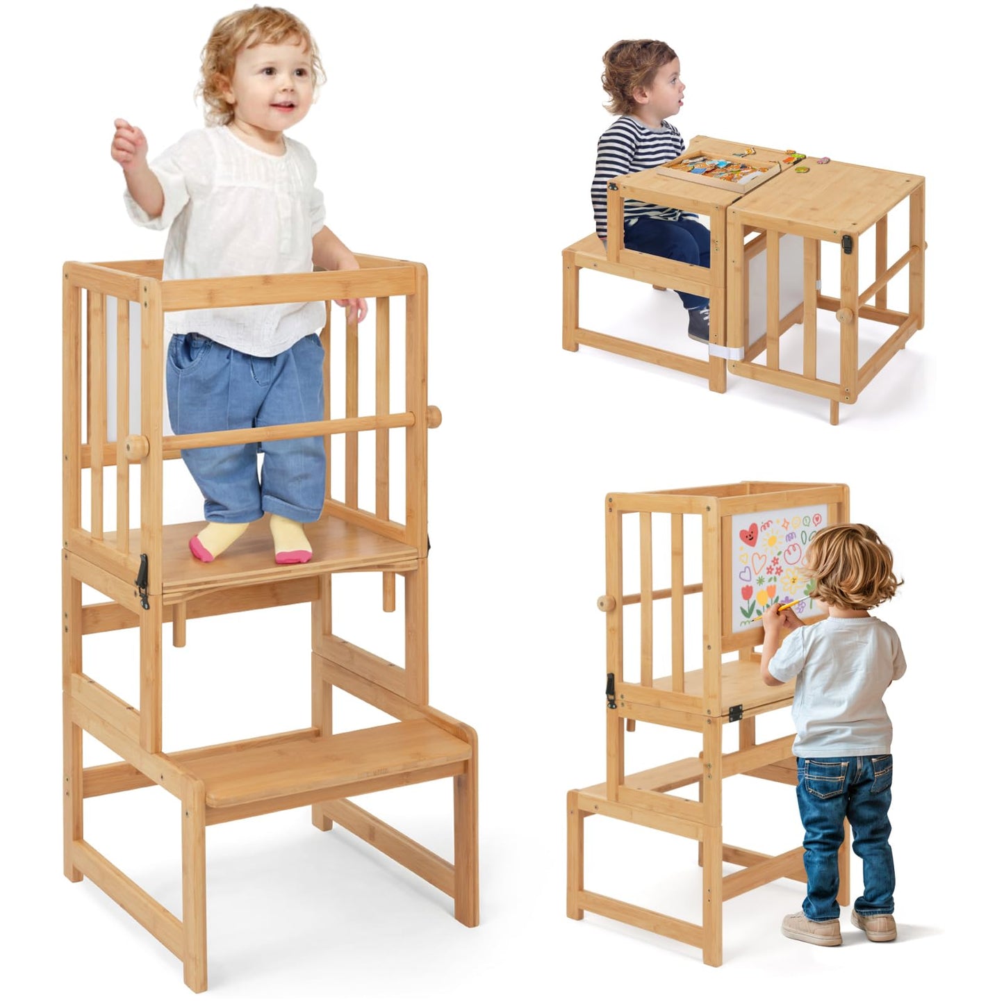 Montessori Lernturm ab 1 Jahr klappbar, L Klassisches Natur
