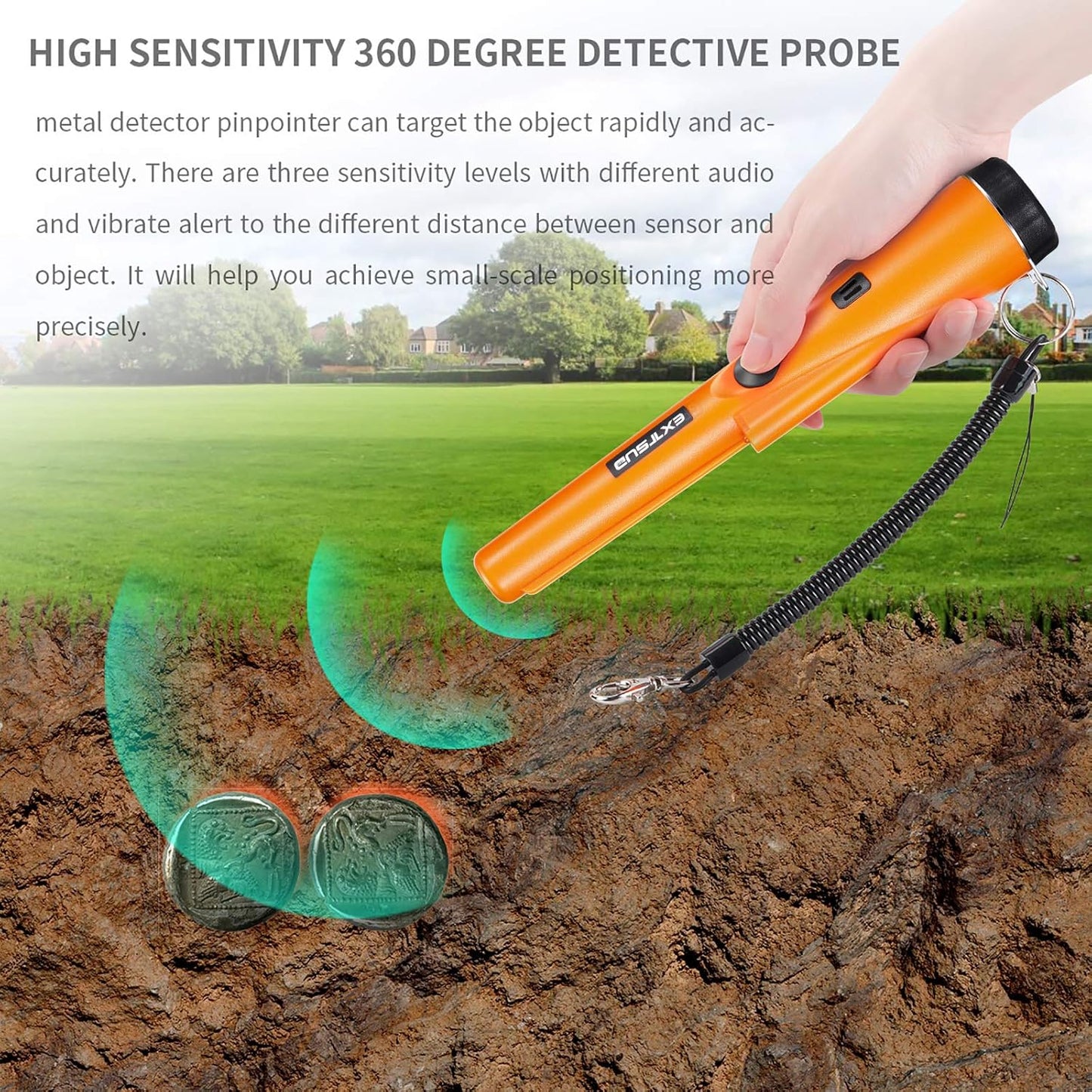 Tragbarer Metalldetektor mit 360° Scan Funktion, A-Orange