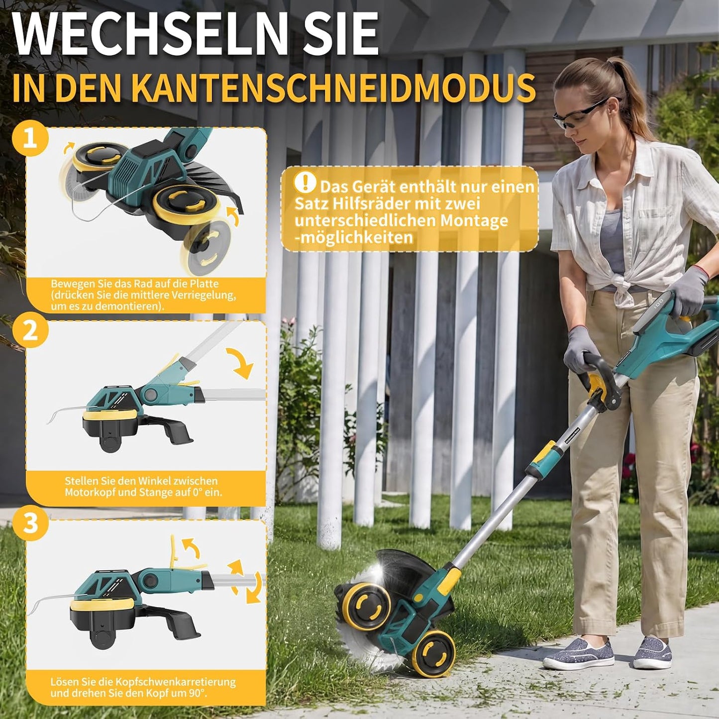5 in 1 Akku-Rasentrimmer mit Unkrautbürste, Blau
