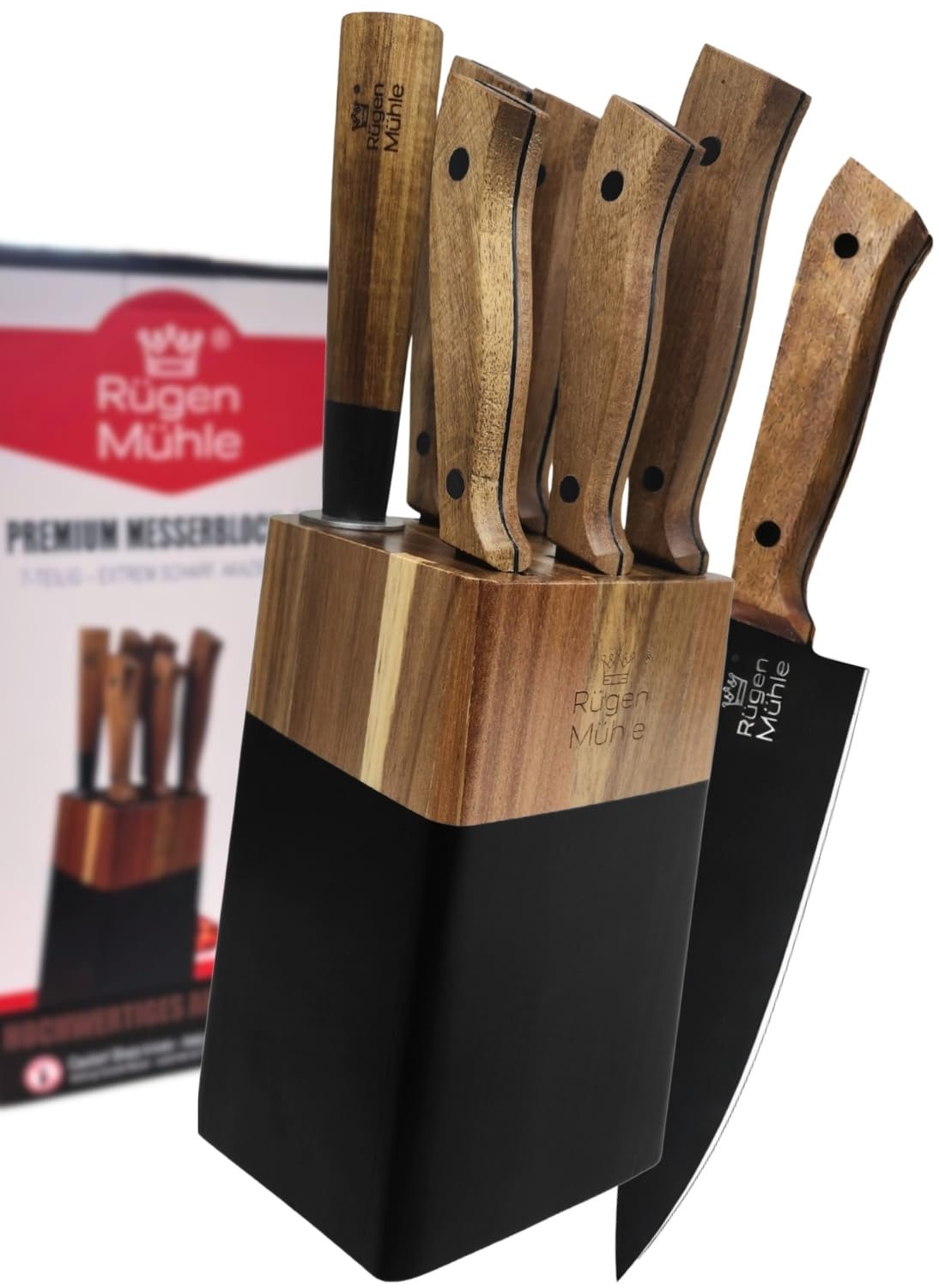 Premium Design 7-teiliges Messerblock-Set, Schwarz und Braun