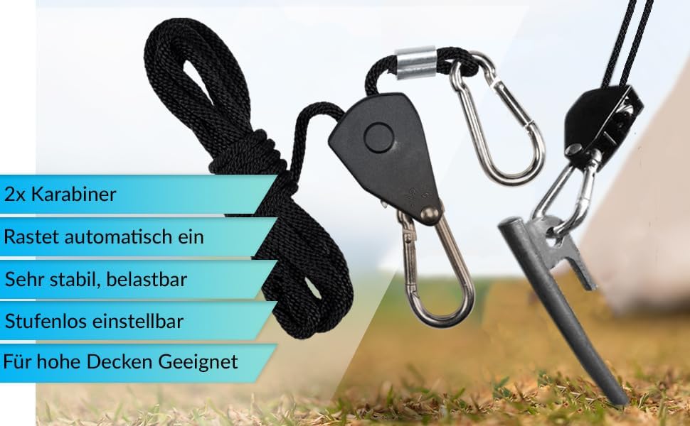 Seilratschen-Set mit Haken, 4 Stück