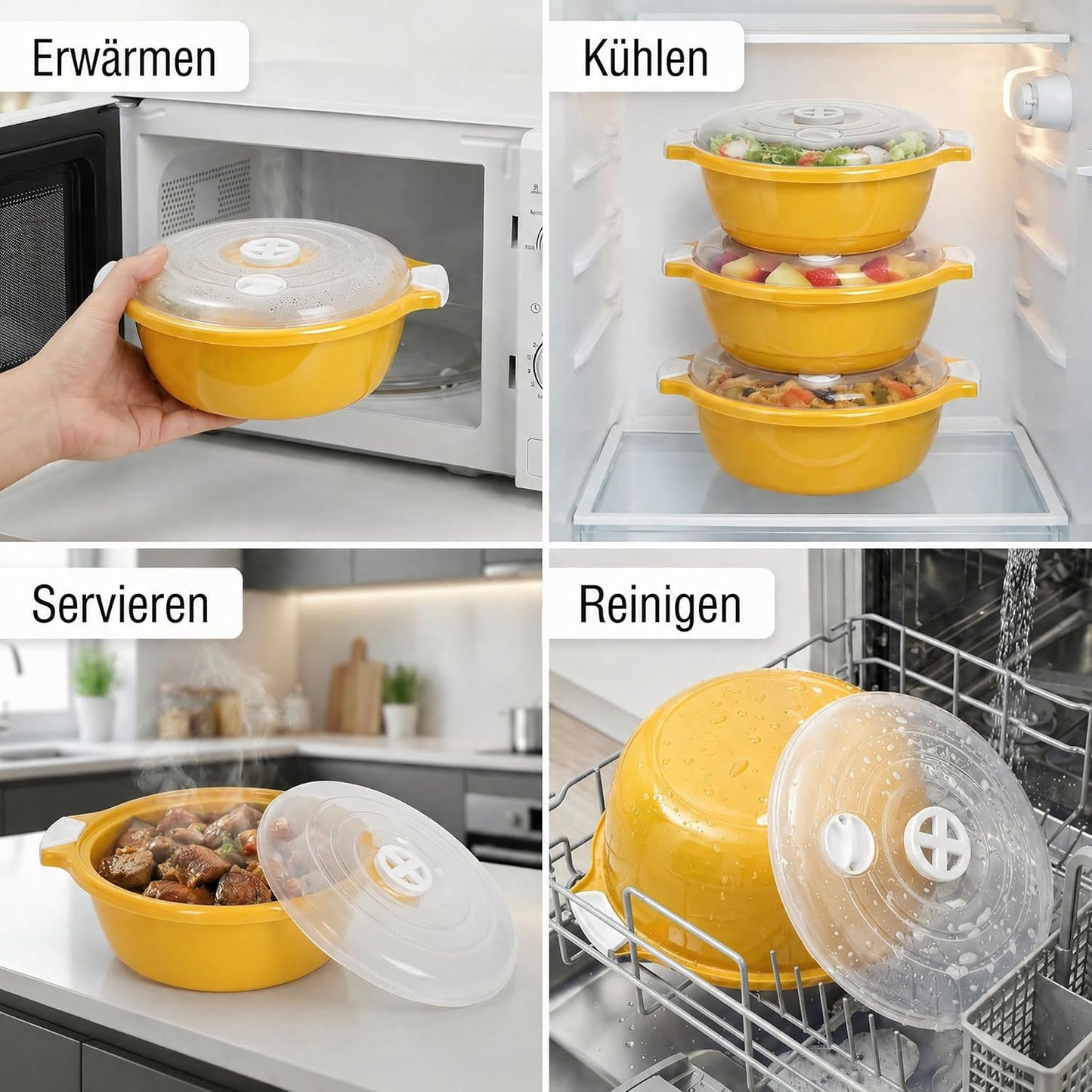 2-teiliges Mikrowellenschüssel-Set mit Dampfventil, Gelb