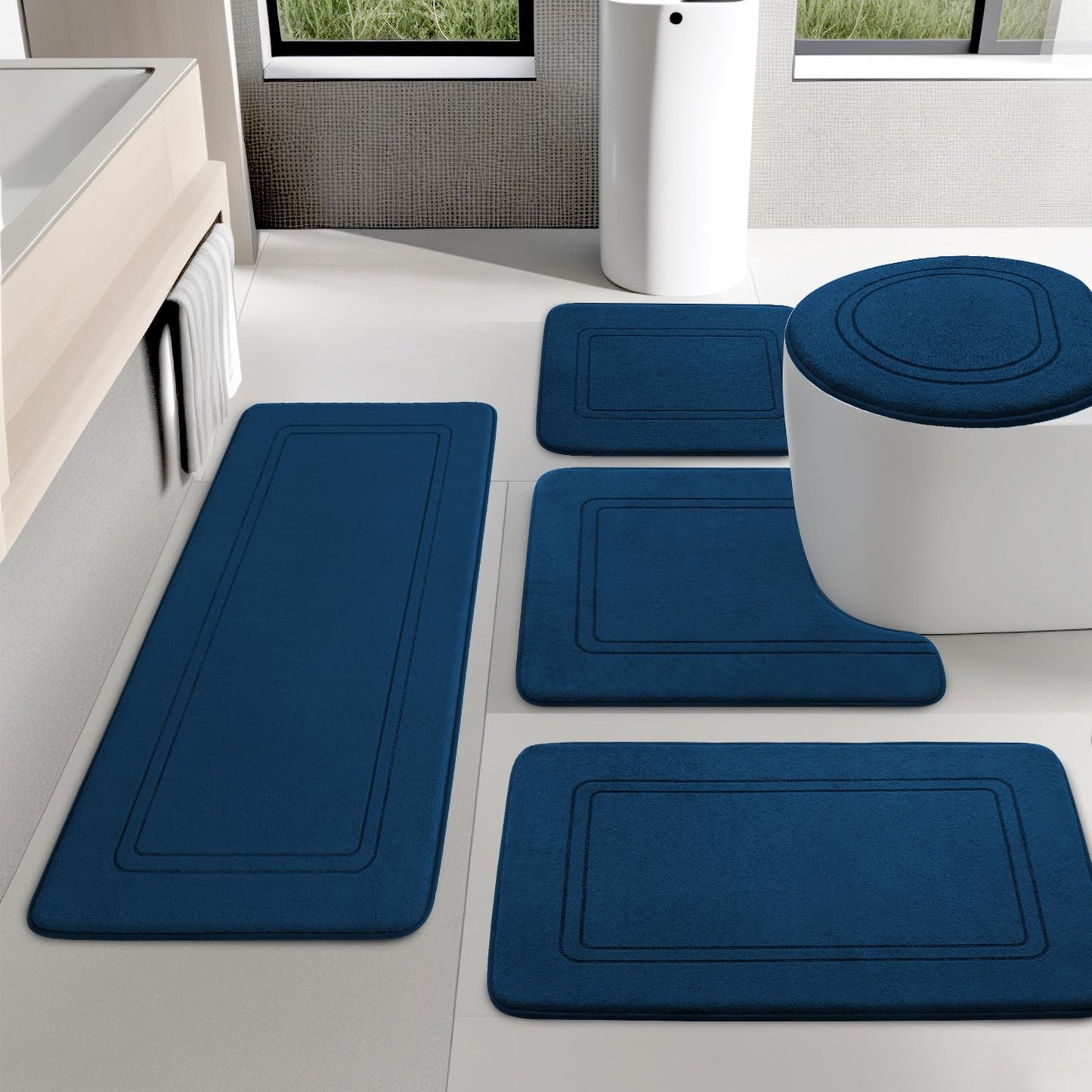 5-teiliges Badezimmerteppich-Set, rutschfest, waschbar, Multi-Size (5 Pieces) Navy Blau