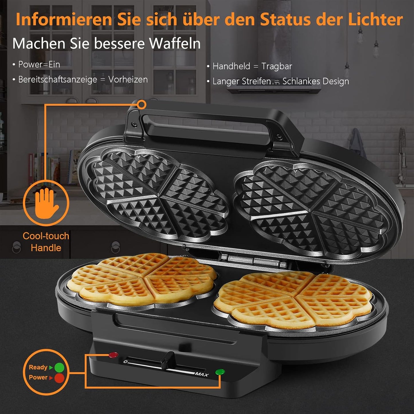 Doppeltes Herzform-Waffeleisen SW-2122M mit Temperaturregelung