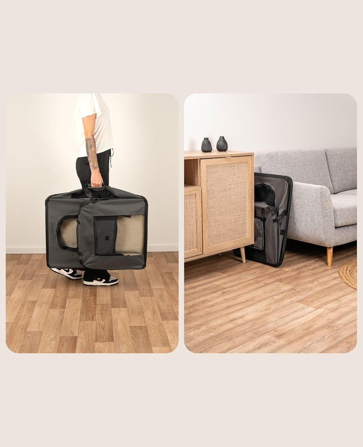 Faltbare Hundetransportbox mit Tragegriffen und Taschen, Grau XXXL: 101x69x70 cm