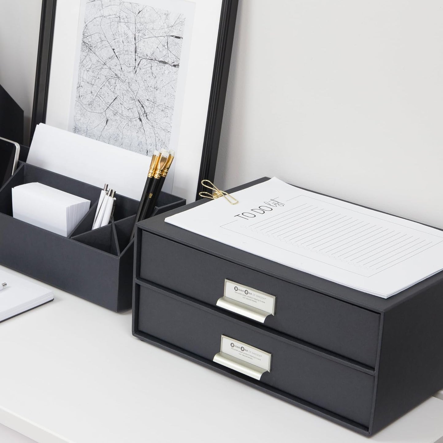 Schubladenbox Birger mit 2 Schubladen für Bürobedarf, Dunkelgrau