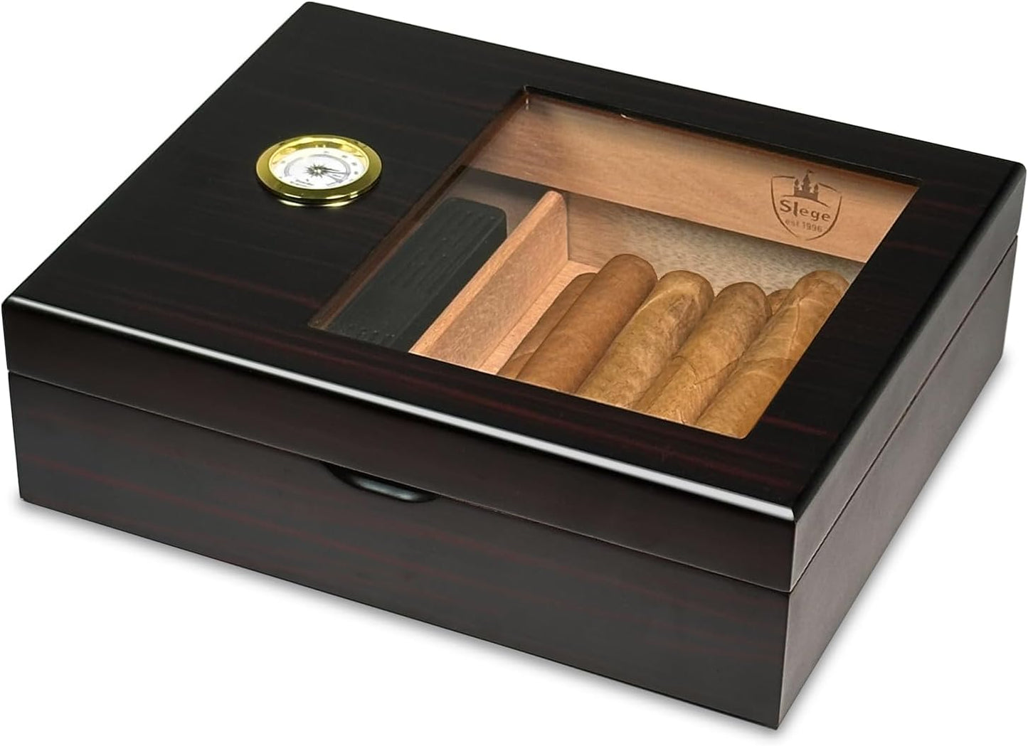 Zigarren-Humidor mit Hygrometer, Schwarz