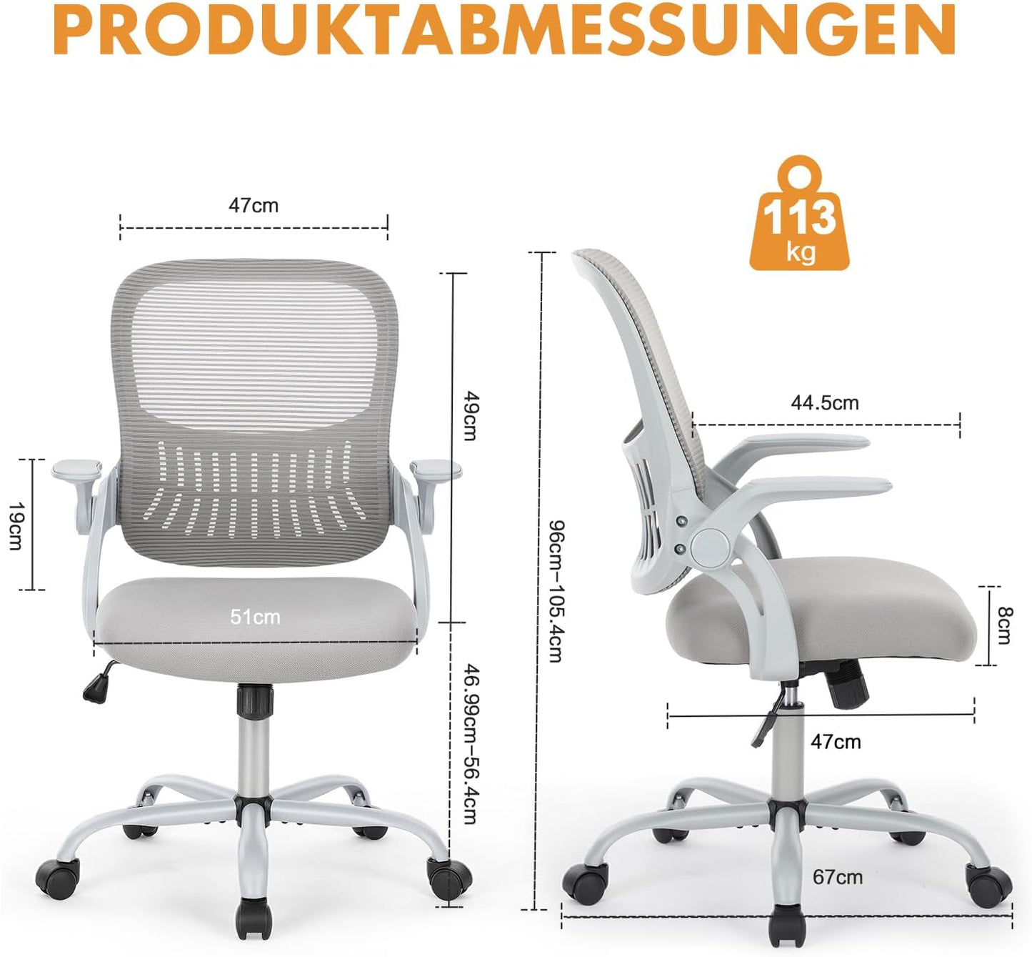 Ergonomischer Bürostuhl mit Lendenwirbelstütze, Verstellbare Armlehnen-gray