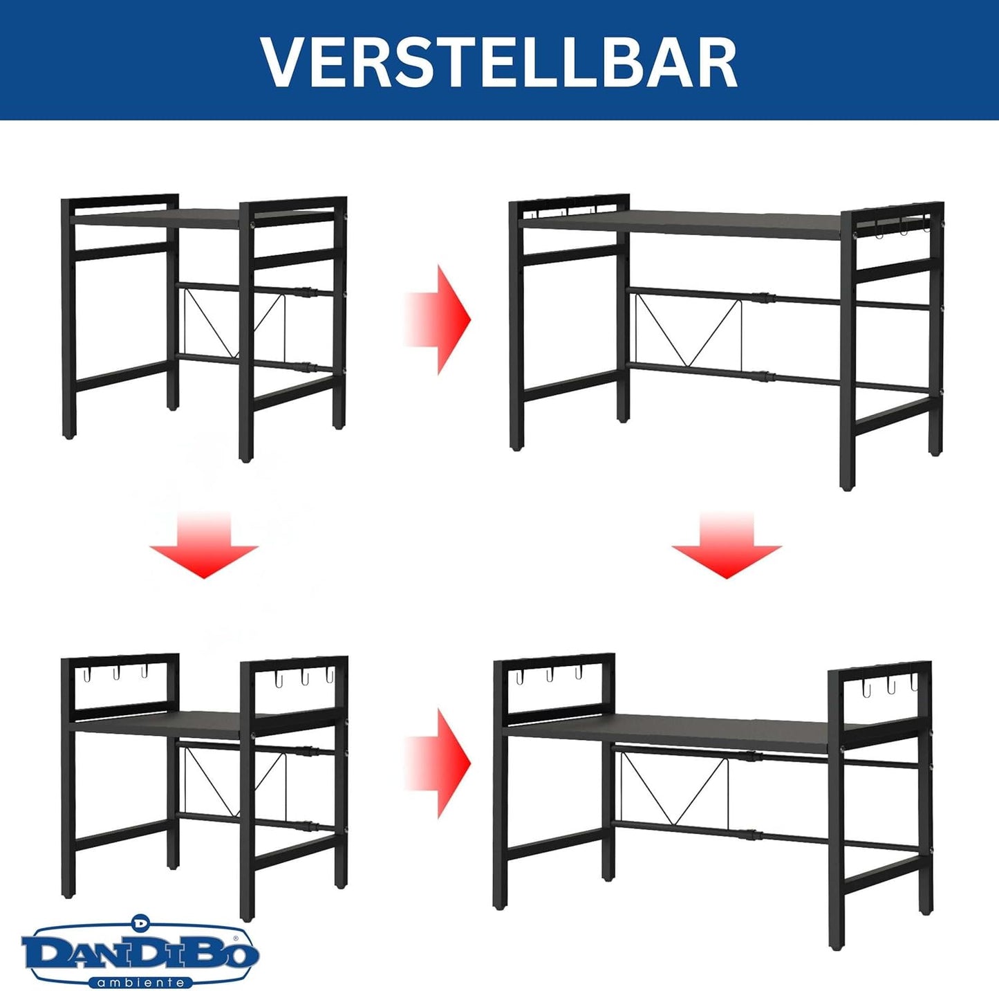 Verstellbares Mikrowellenregal 2-stufig, Schwarz 2 Stufig / Höhe 46 cm
