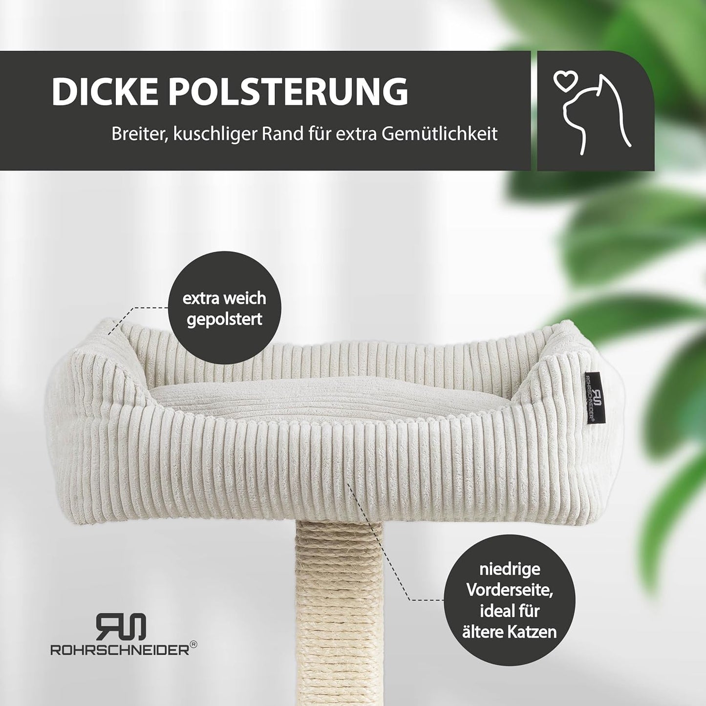 Kratzbaum mit Spielkugeln, Cordstoff breit beige