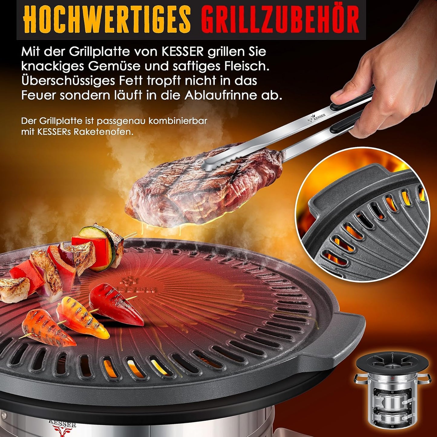 Grillplatte für Camping-Raketenofen, Zubehör Grillplatte