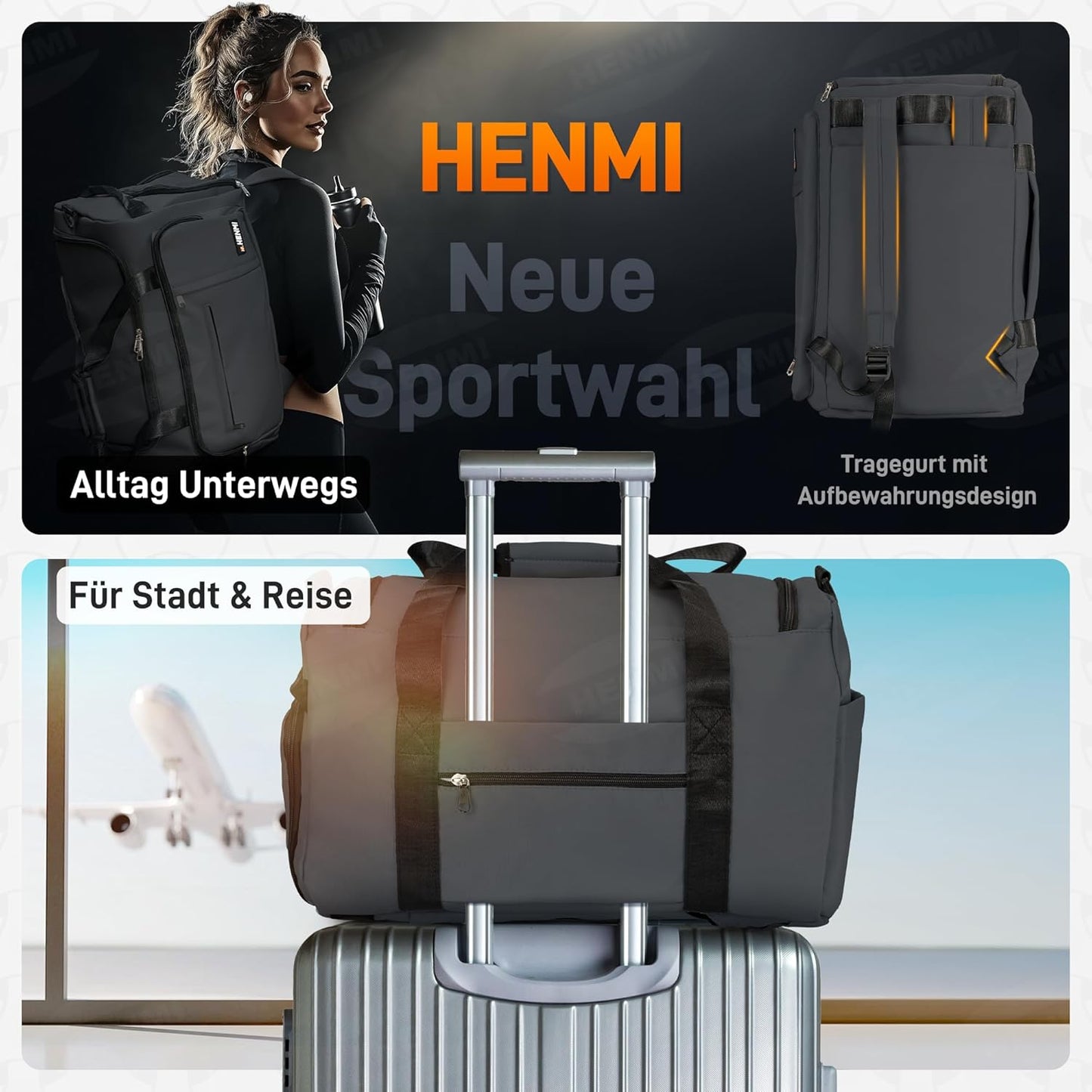 Sport- und Reisetasche mit Schuh- & Nassfach, Grau