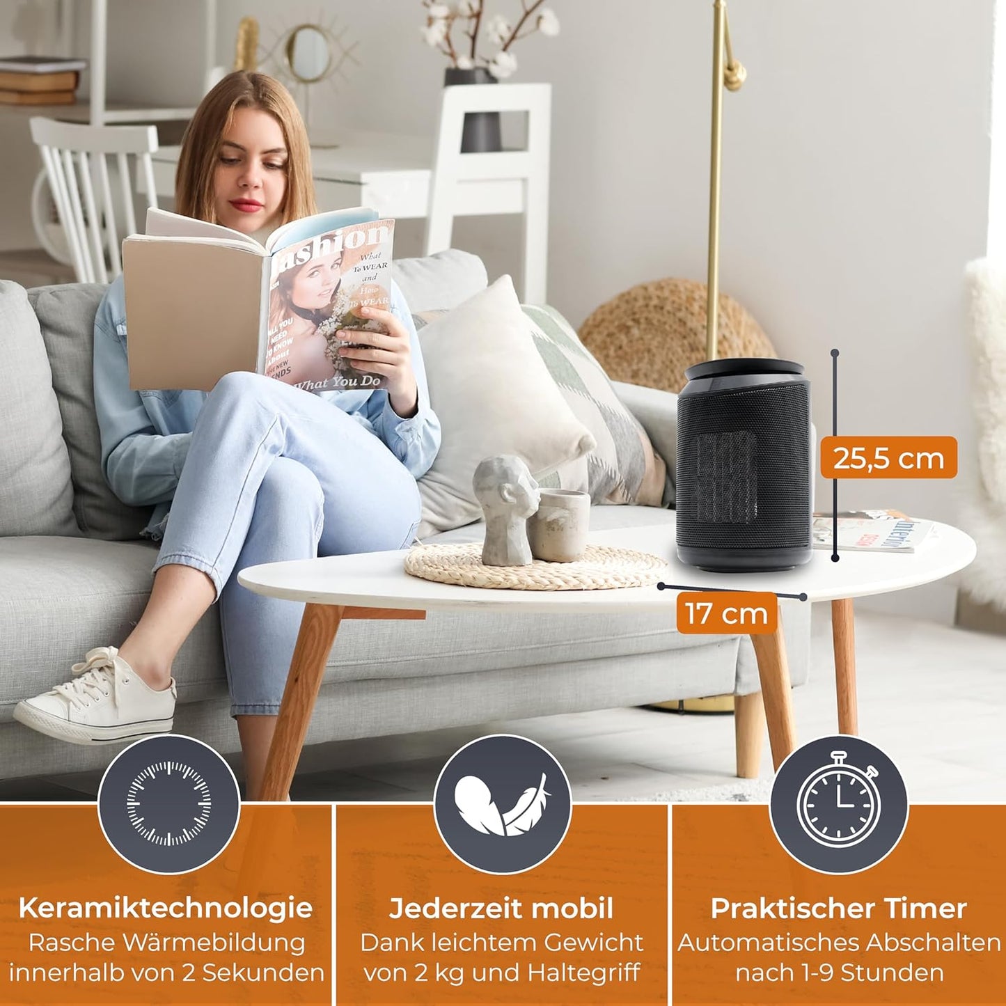 PTC Keramik Heizlüfter mit Fernbedienung, Heizlüfter Schwarz