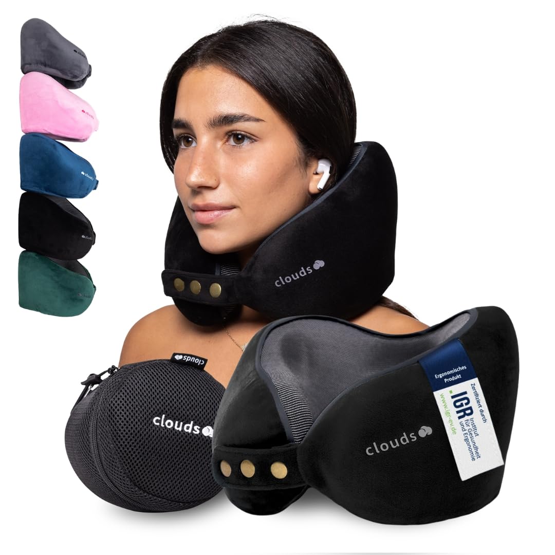Einstellbares Memory Foam Reisekissen für Flugzeug & Auto, Schwarz S/M