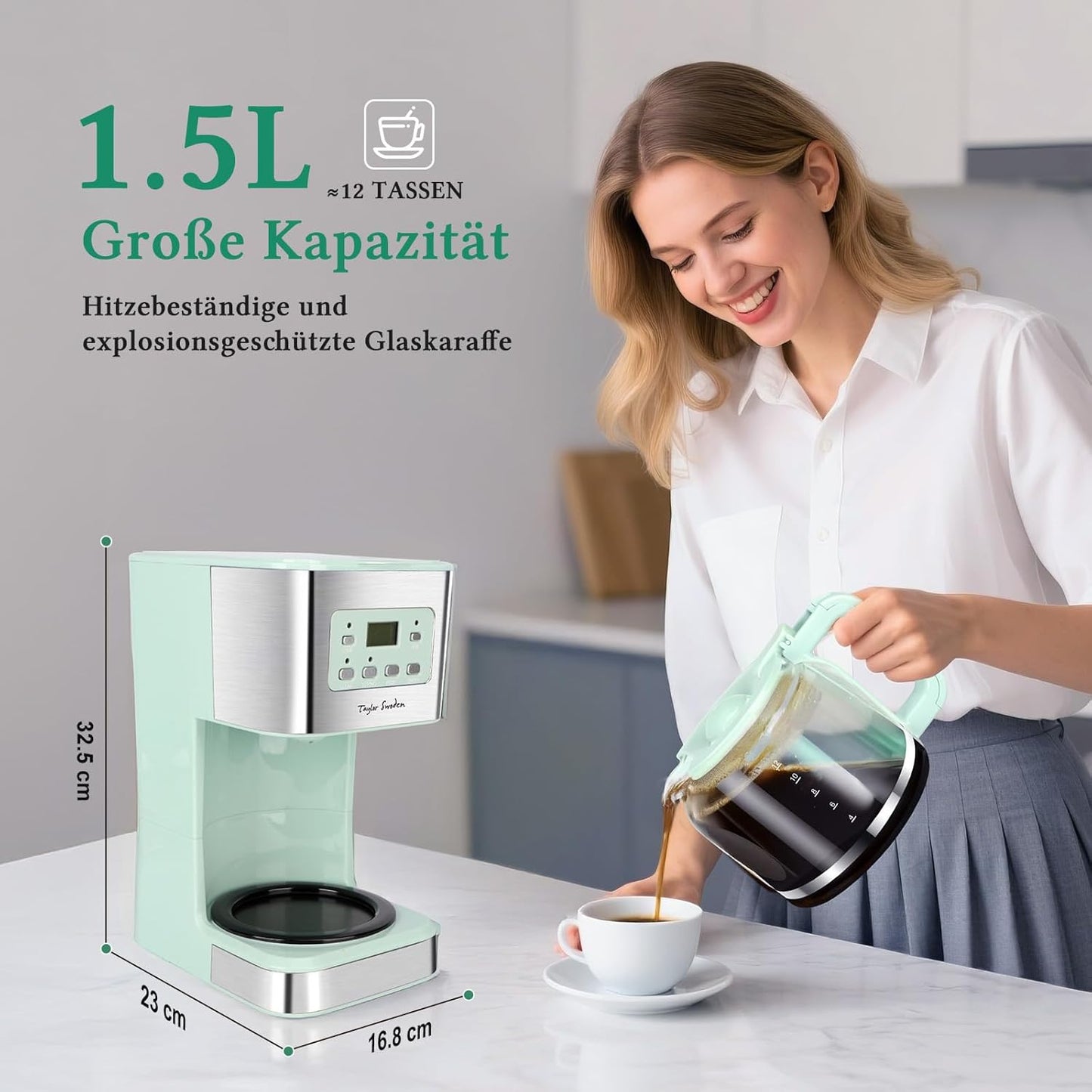 Kaffeemaschine mit Timer und Abschaltautomatik, Grün