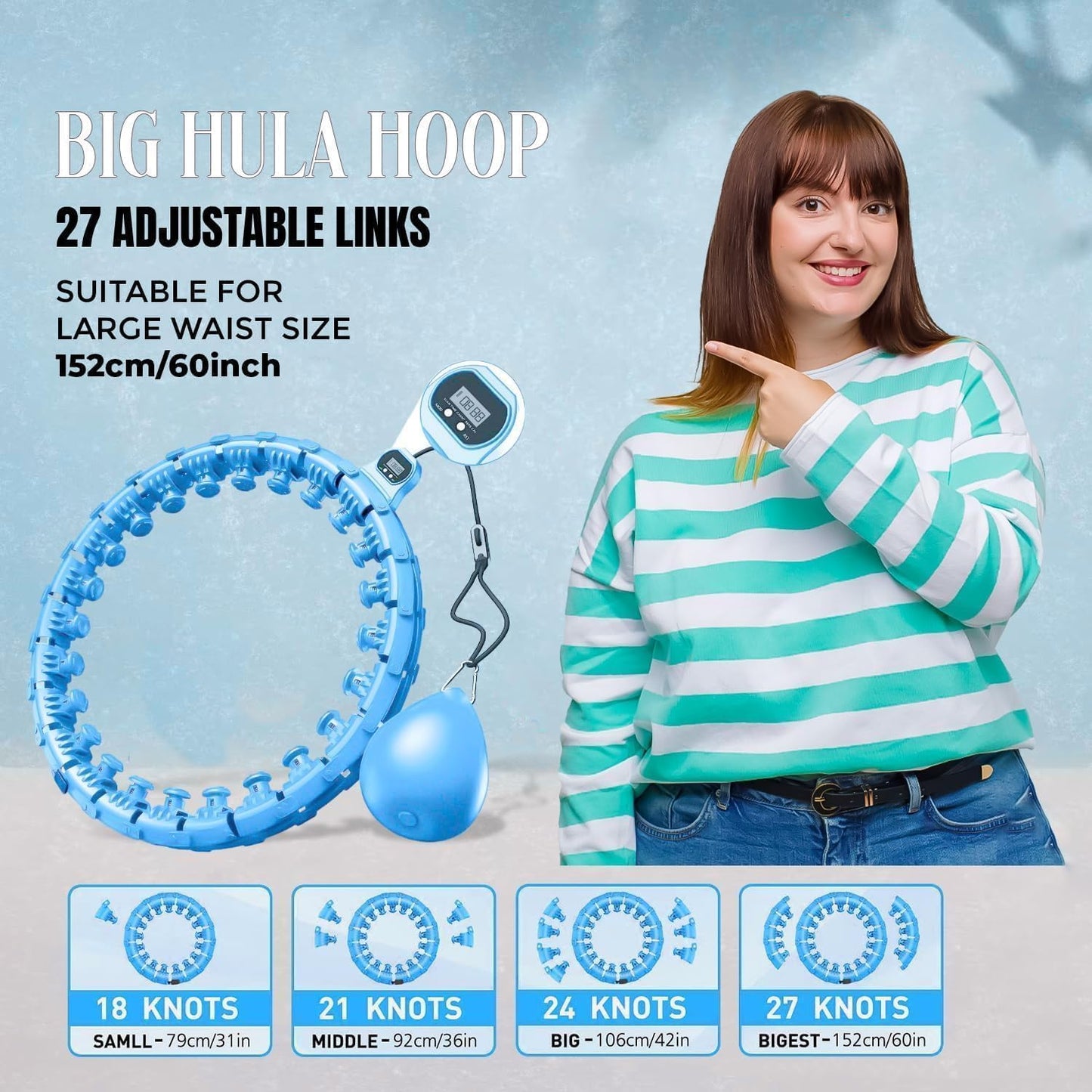 Smart Hula Hoop mit 27 abnehmbaren Knoten, Azure