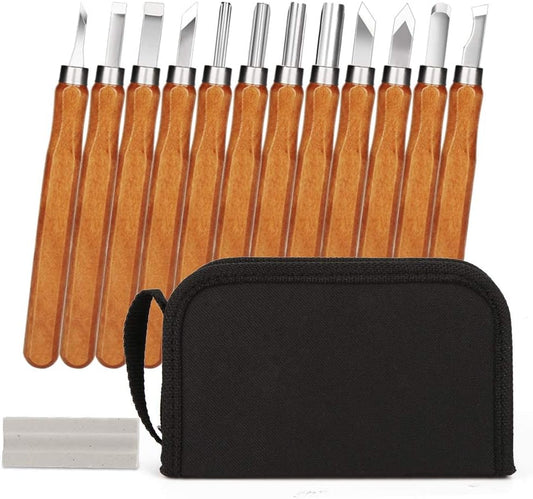 12-teiliges Holz-Schnitzwerkzeug-Set mit Schleifstein, 12 in 1 Set