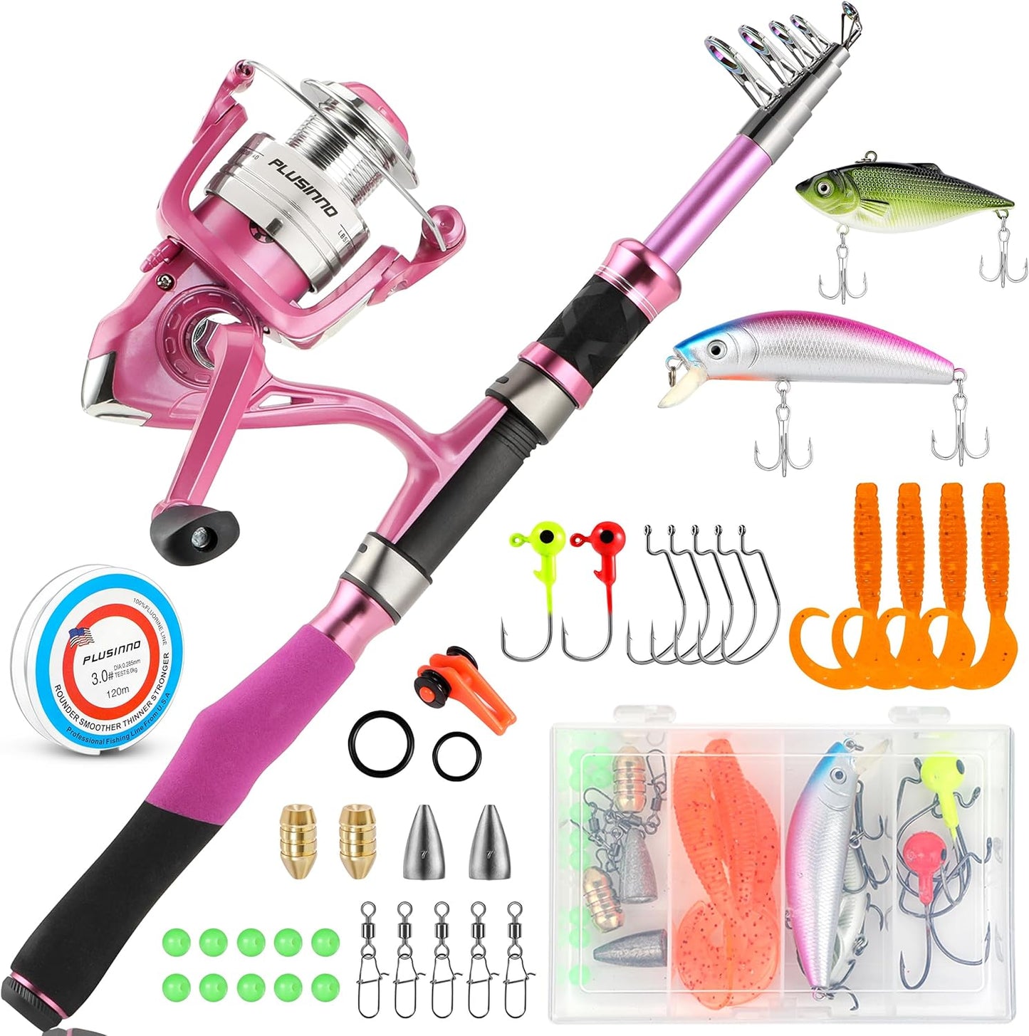 Teleskop-Angelrute und -rollen-Set, Rosa 2.1M 6.86Ft fishing full kit