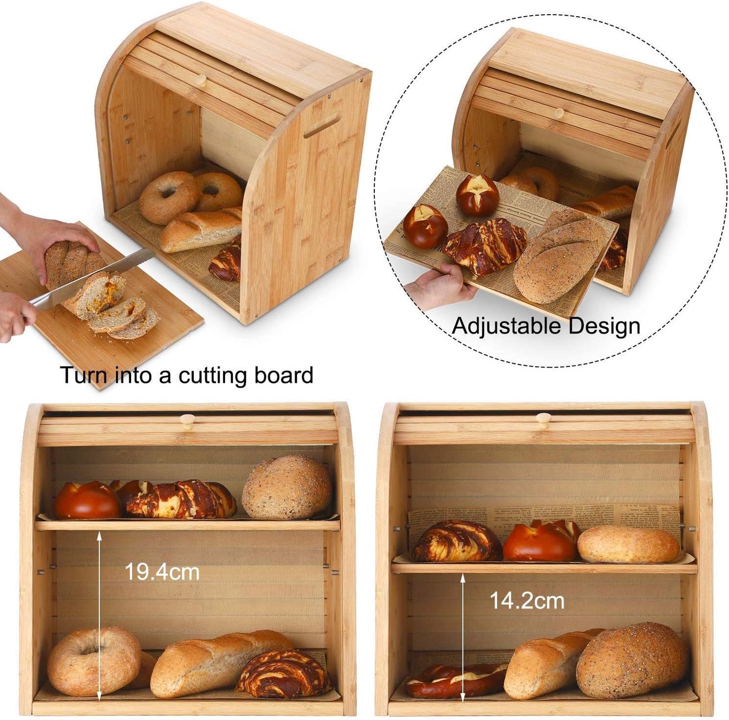 2-stöckiger Brotkasten mit herausnehmbarer Schicht