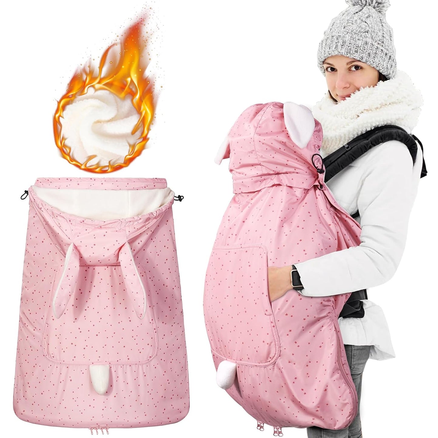 Tragecover für Babytragen, Rosa Kaninchen Fleece-Futter