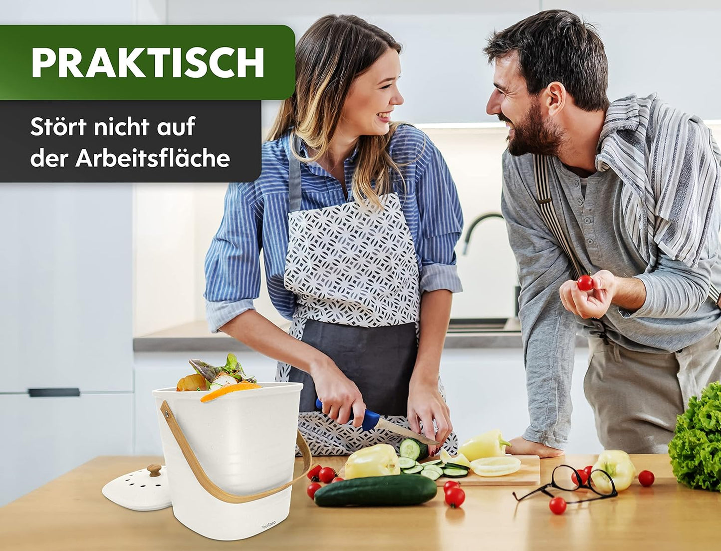 Komposteimer mit Aktivkohlefilter, 4L Weiss