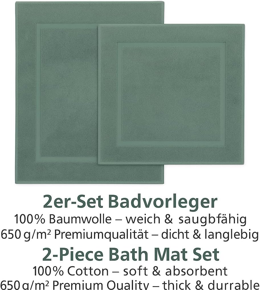 2er-Set Badematten, 50x70 cm, 2x Badvorleger Tannengrün