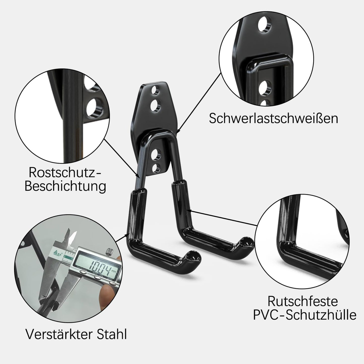 Schwerlast Garagenhaken-Set 10 Stück, Schwarz 4SJ-4SU
