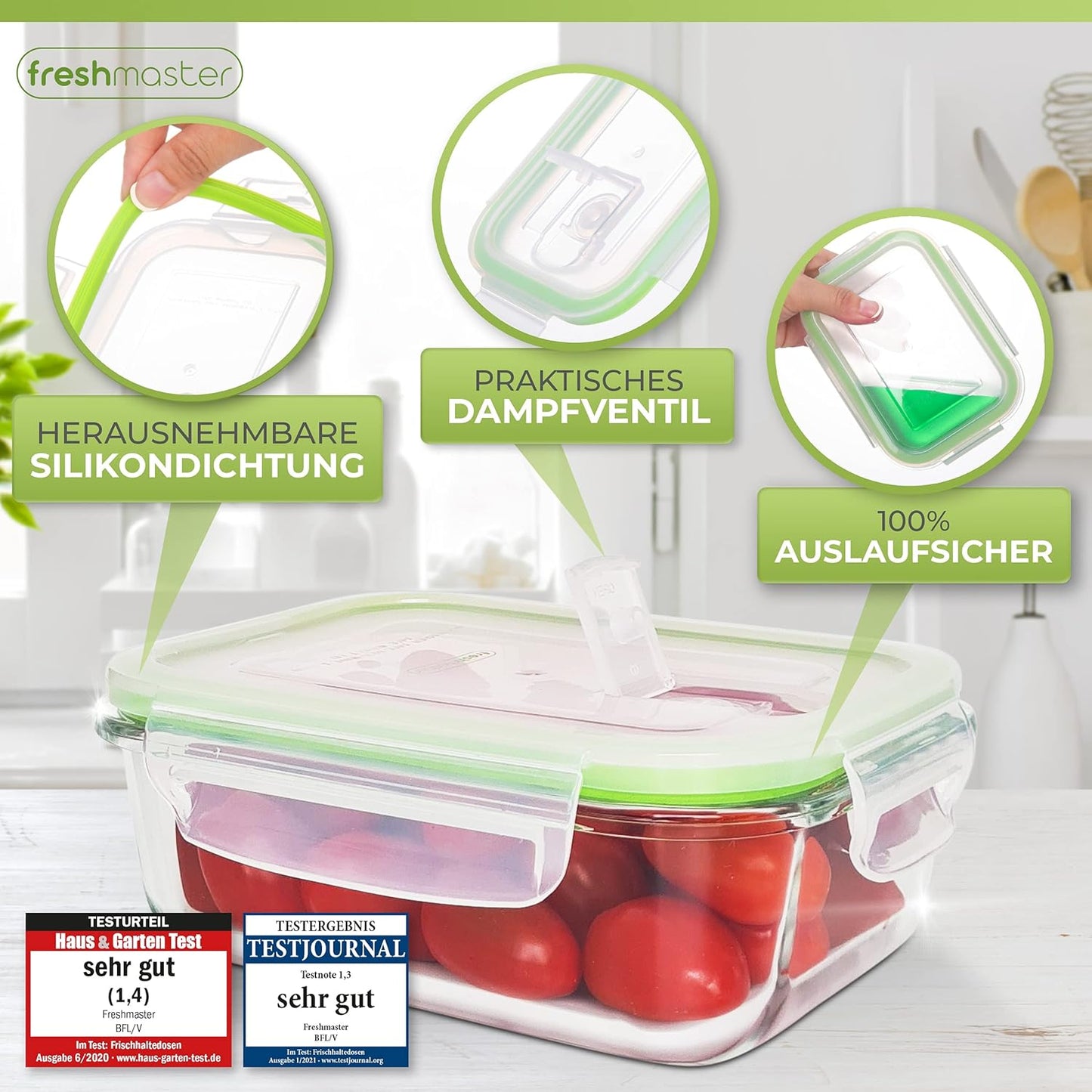 6-teiliges Vorratsbehälter-Set mit Deckeln, luftdicht, 12 teilig - grün