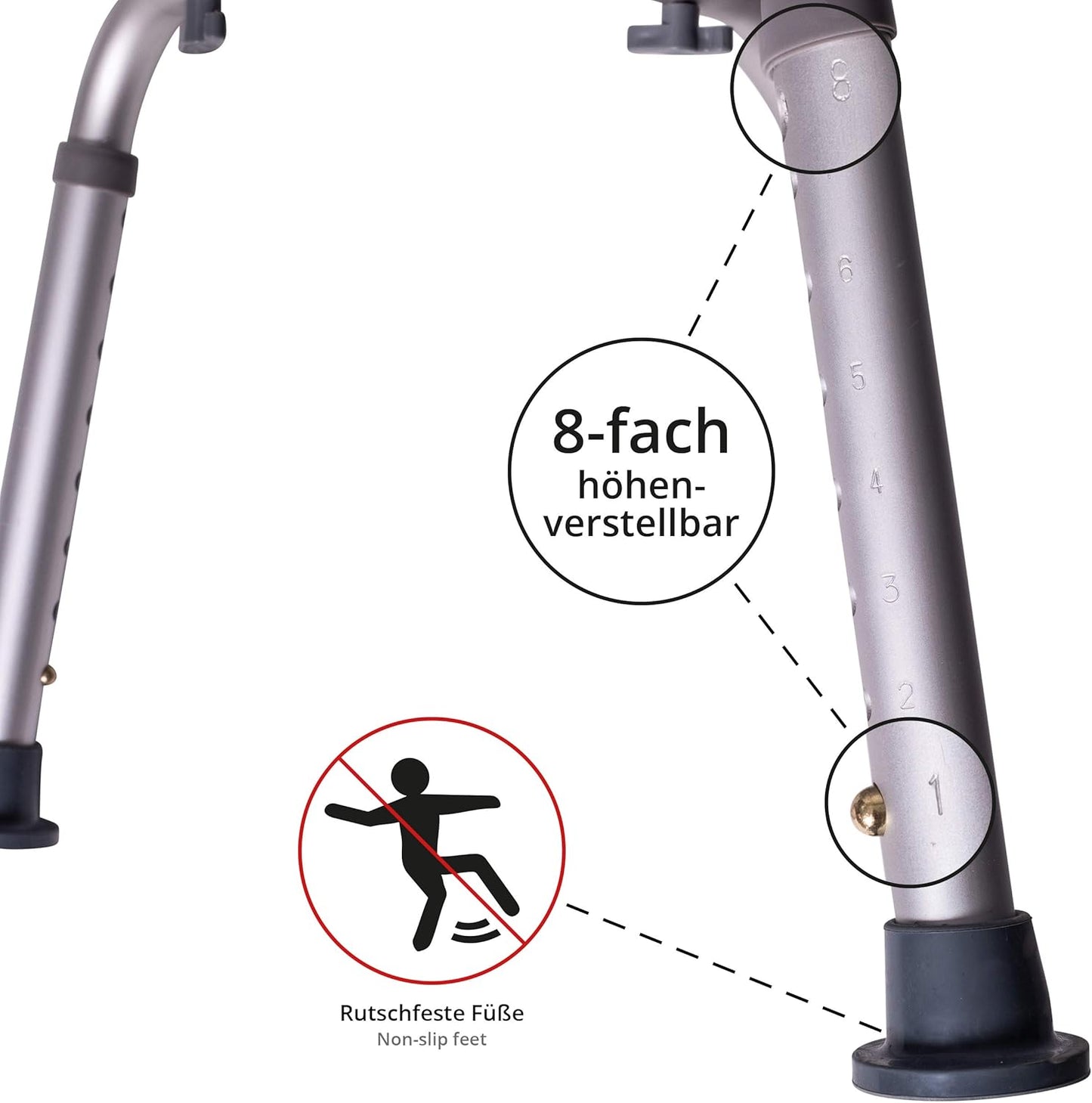 Höhenverstellbarer Duschhocker, Badhocker grau 150 kg