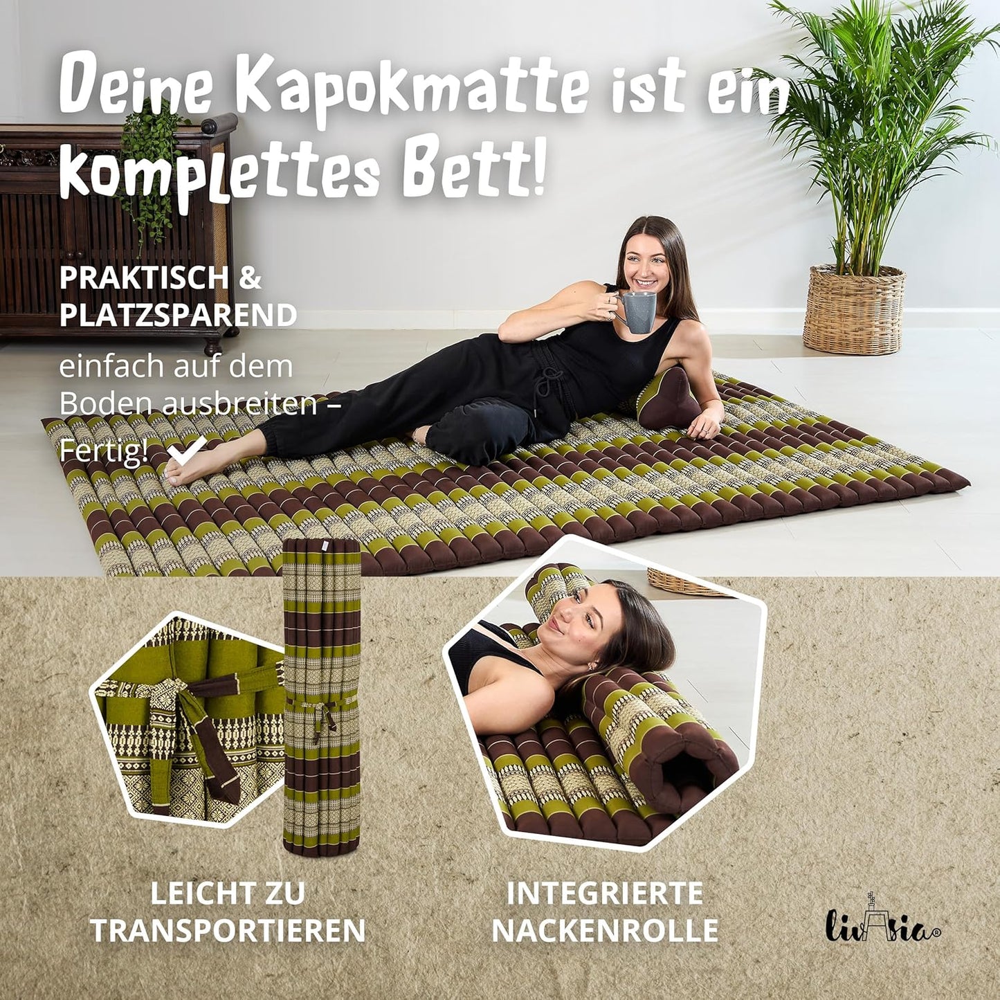 Rollmatratze 200x145 cm, XL (200 x 145 cm) Braun/Grün