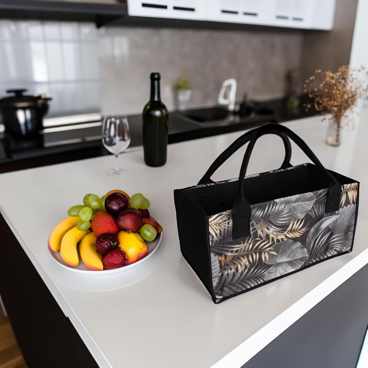 2er-Set Filztaschen-Set für Holz, Blume - Braun