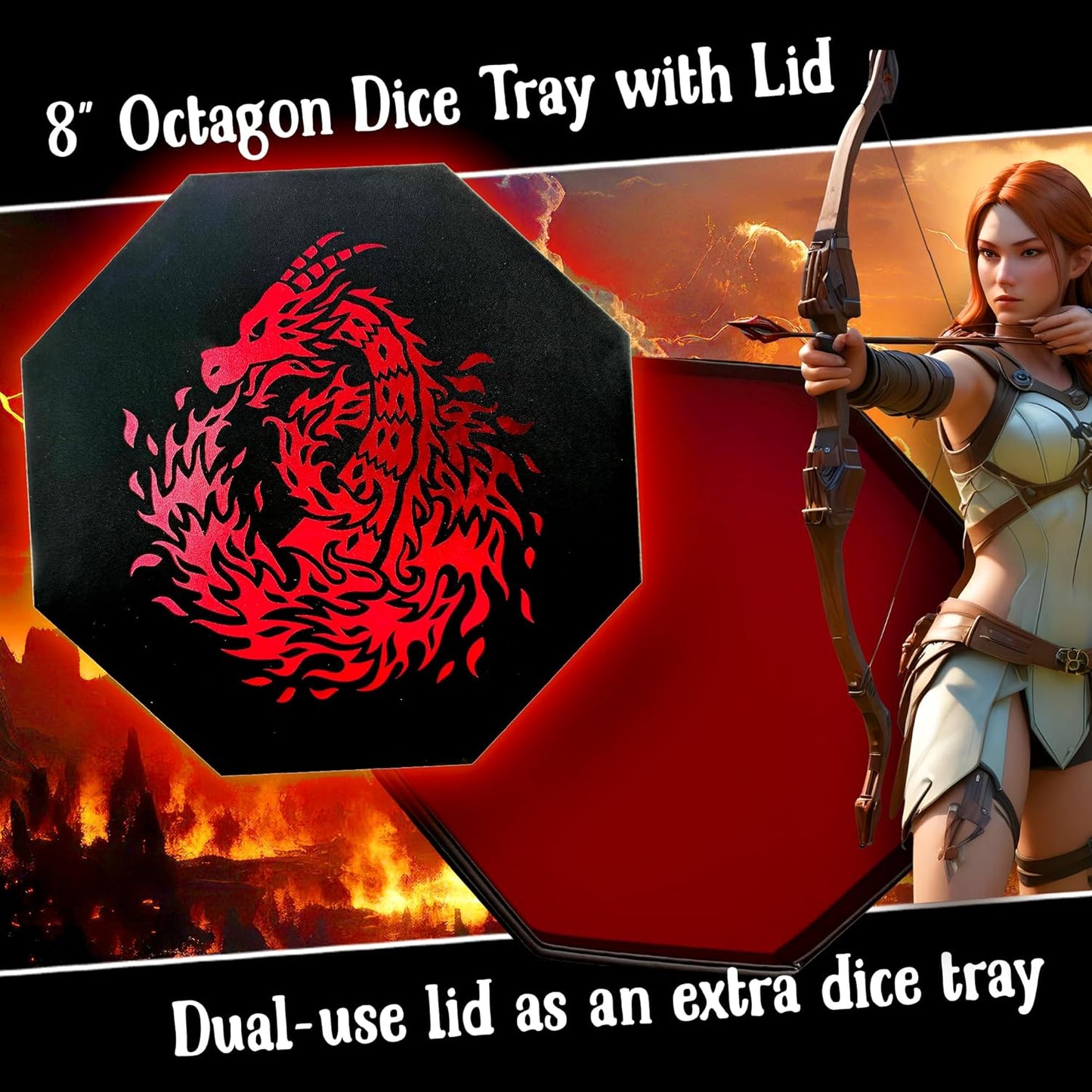Fire Dragon Würfelschale mit Deckel und Hexenbuchmotiv, Red Wiz