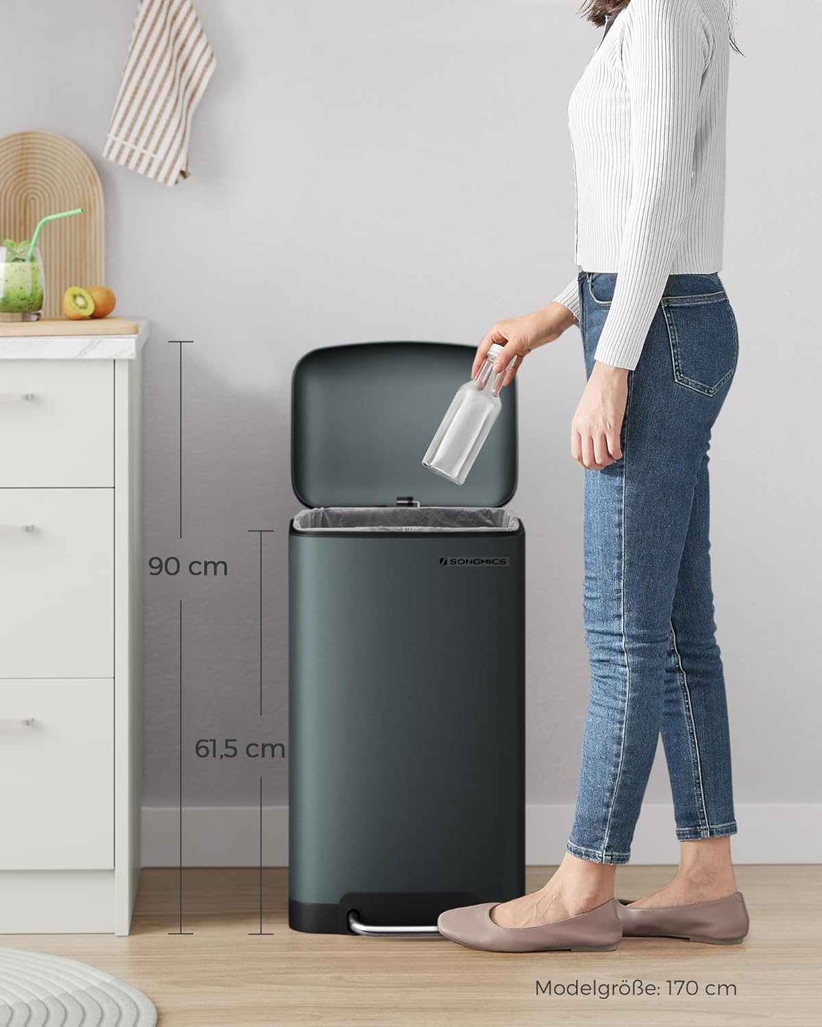 Mülleimer LTB01GS mit Soft-Close-Deckel, Anthrazit