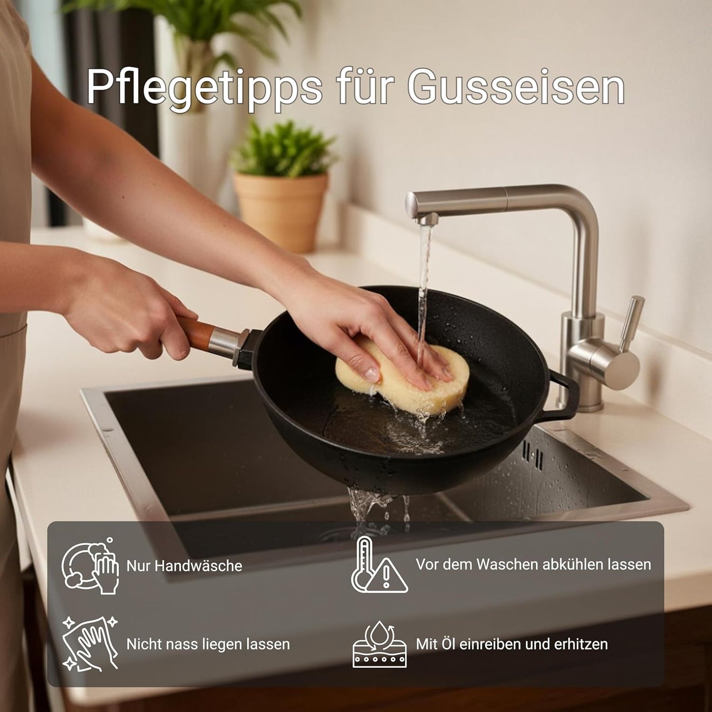 Tiefe Gusseisenpfanne mit abnehmbarem Griff (24 cm), 24