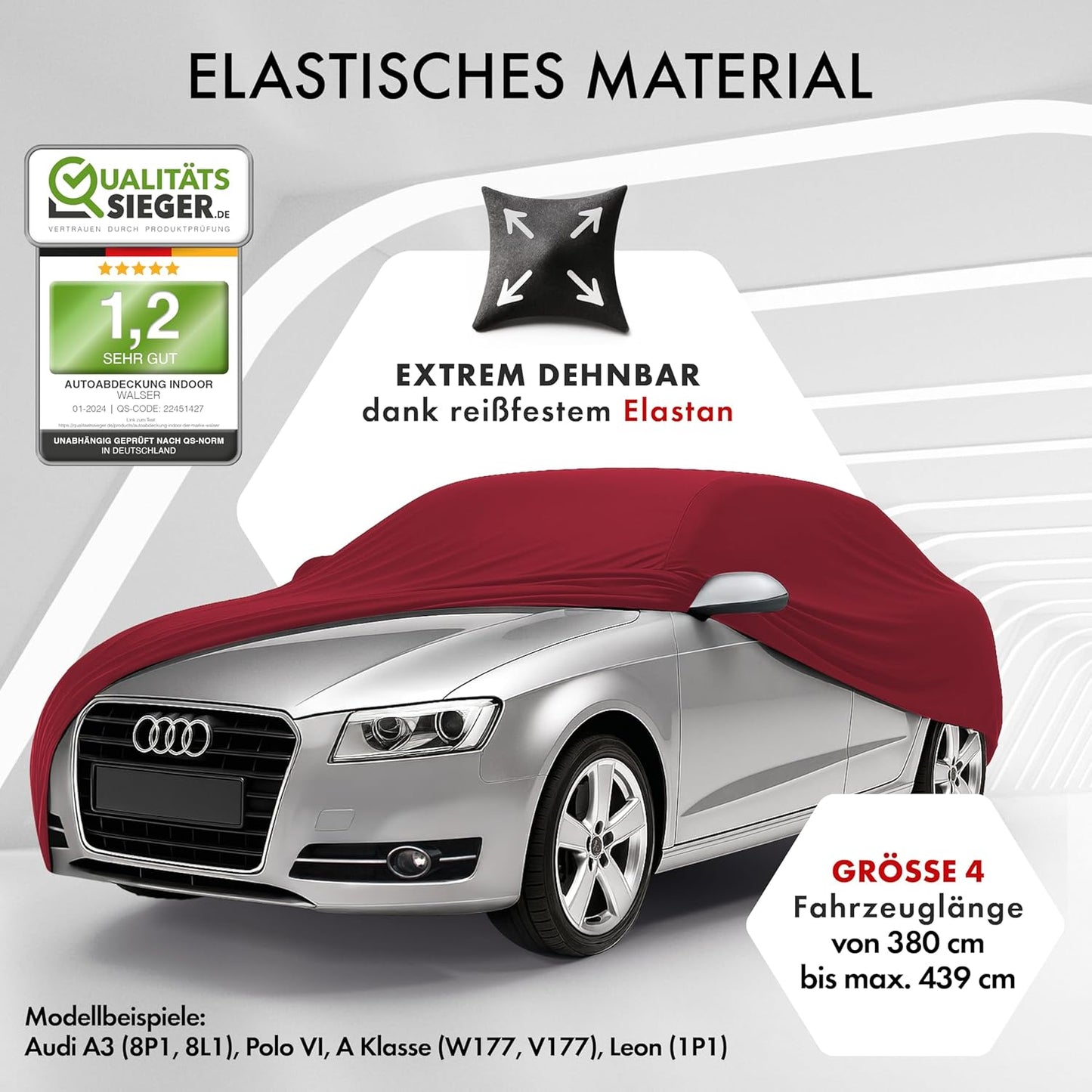 Autoabdeckung Indoor Stretch Plus, Kombi, Grösse 4, Rot Grösse 4: Kombi 380 - max. 439 cm Länge