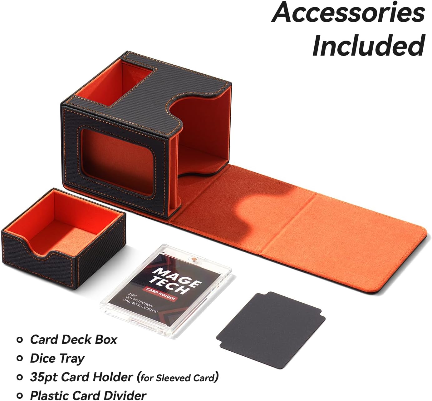 Commander Deckbox für MTG mit Karten- und Würfelschale, 1. Classic (Dunkelgrau/Orange)